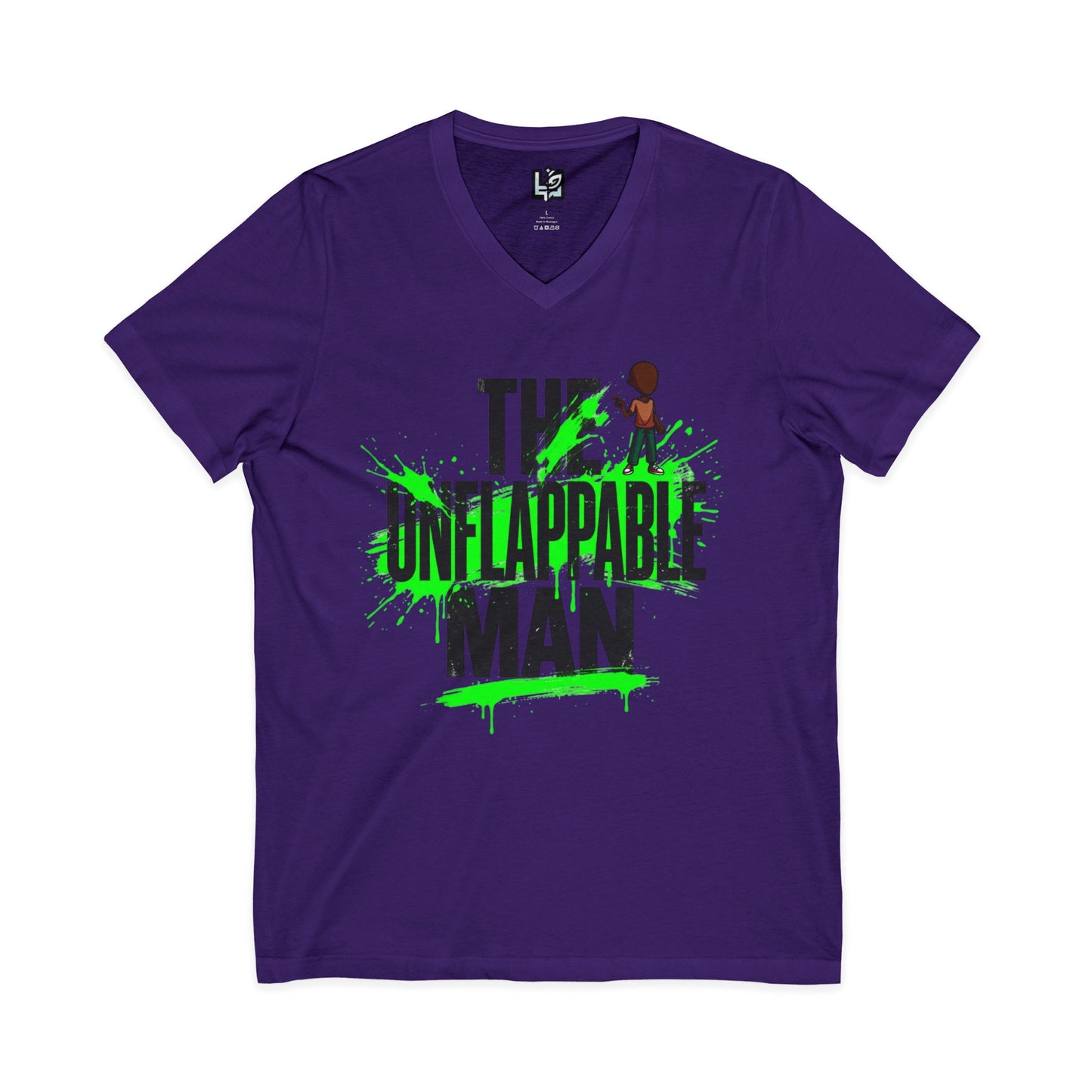 The Unflappable Man V-Neck Tee — Funny Resilient Guy Graphic Shirt
