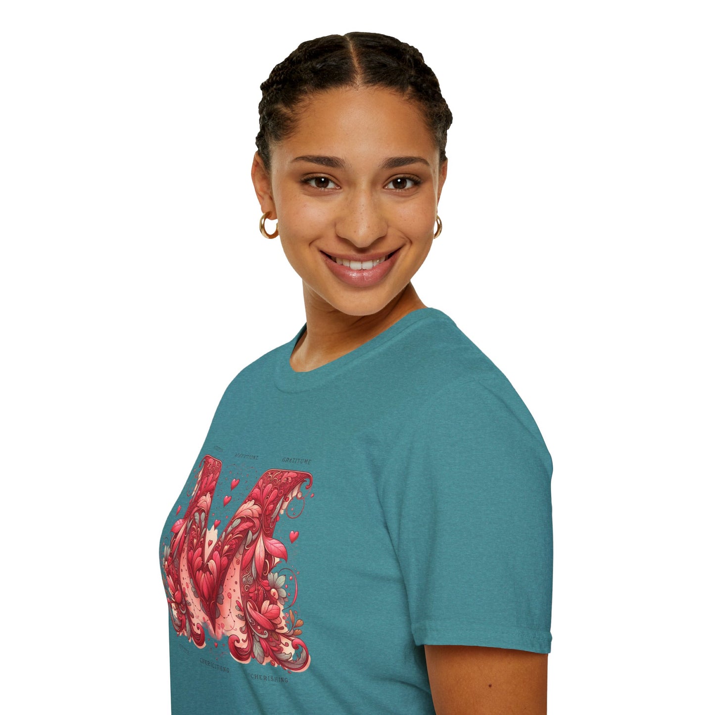 Floral Letter 'M' Unisex Softstyle T-Shirt - Perfect for Celebrations and Self-Expression
