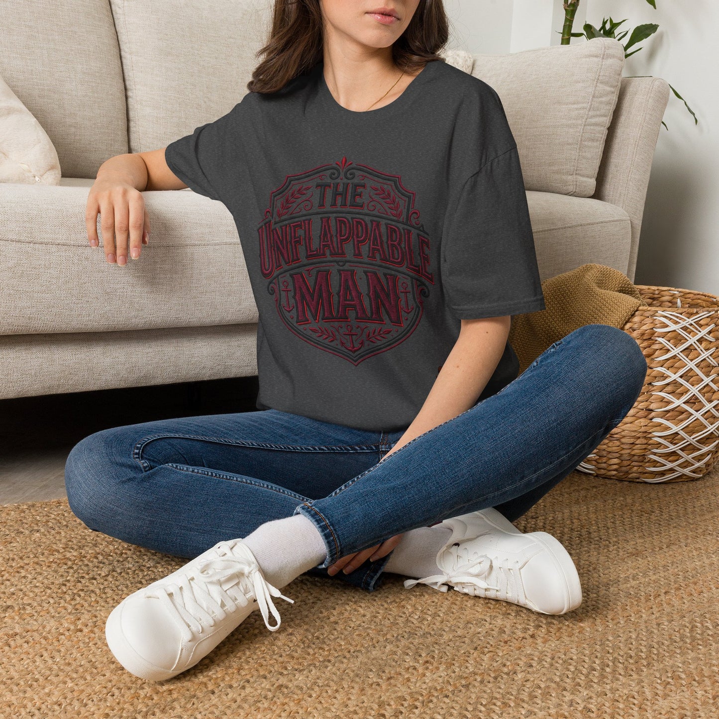 The Unflappable Man T-Shirt — Vintage Shield Graphic Tee for Confident Guys