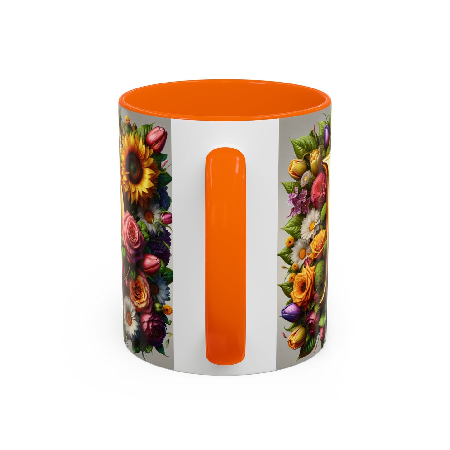 Floral Letter D Accent Coffee Mug - Colorful Personalized Drinkware for Nature Lovers