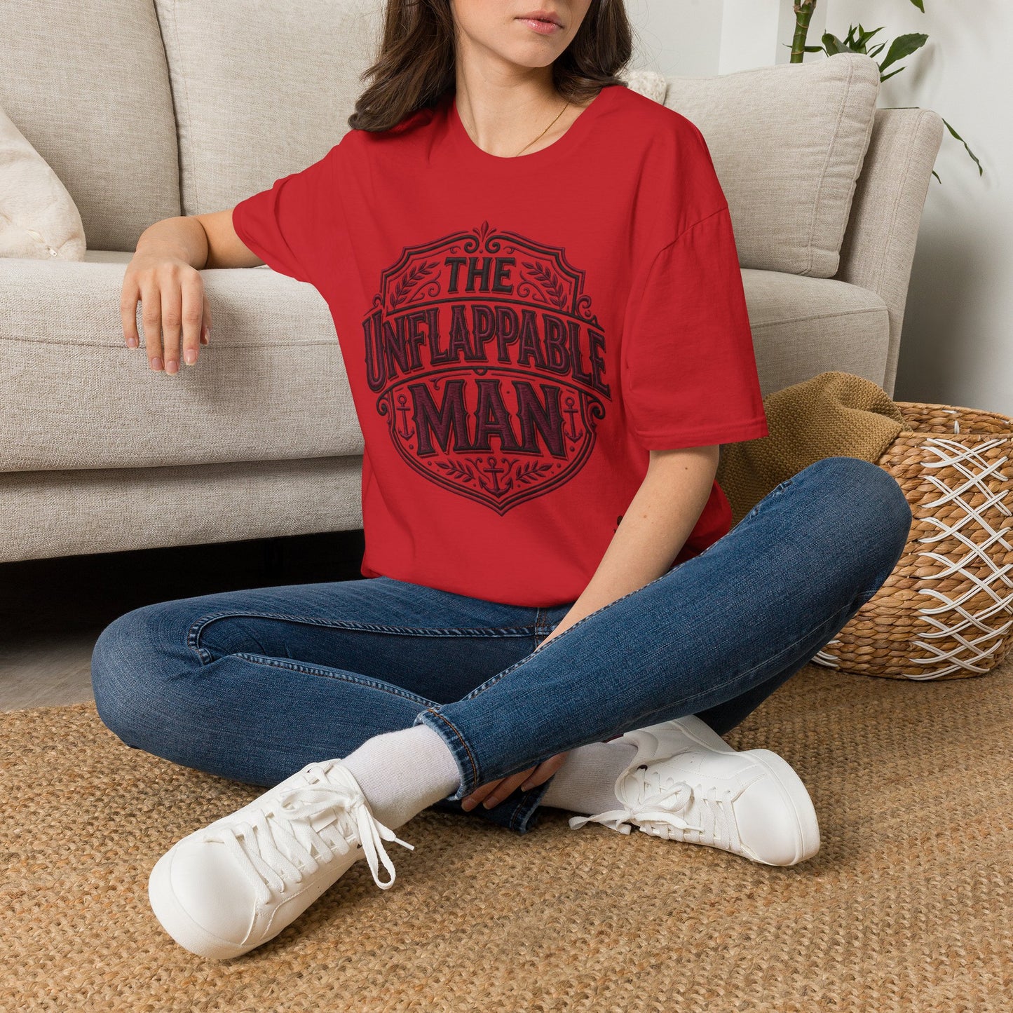 The Unflappable Man T-Shirt — Vintage Shield Graphic Tee for Confident Guys