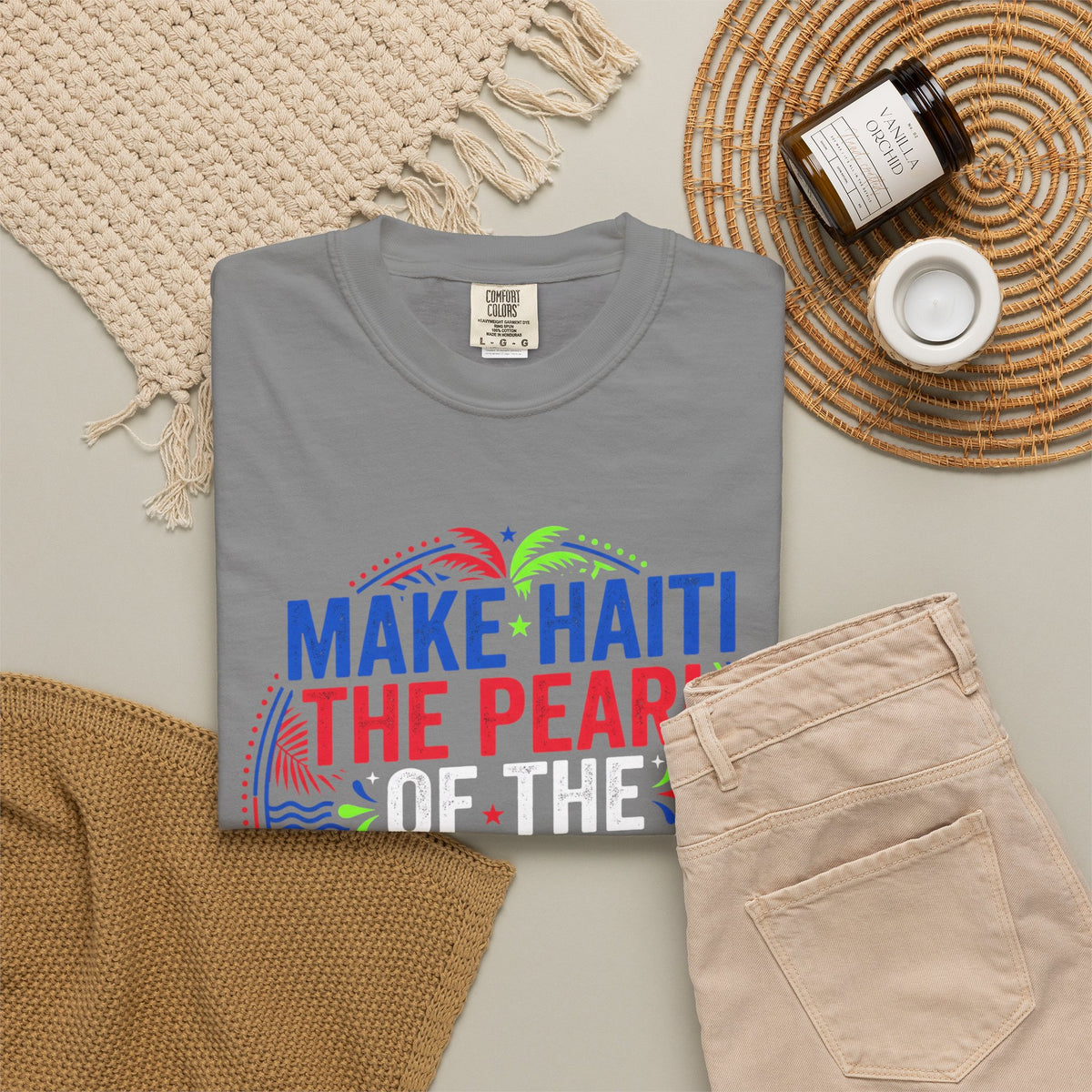 Make Haiti the Pearl — T‑Shirt (Antilles Pride, Colorful Retro Globe Design)