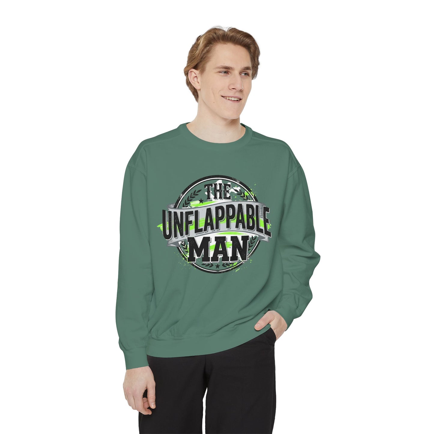 The Unflappable Man Sweatshirt — Retro Badge Graphic Crewneck