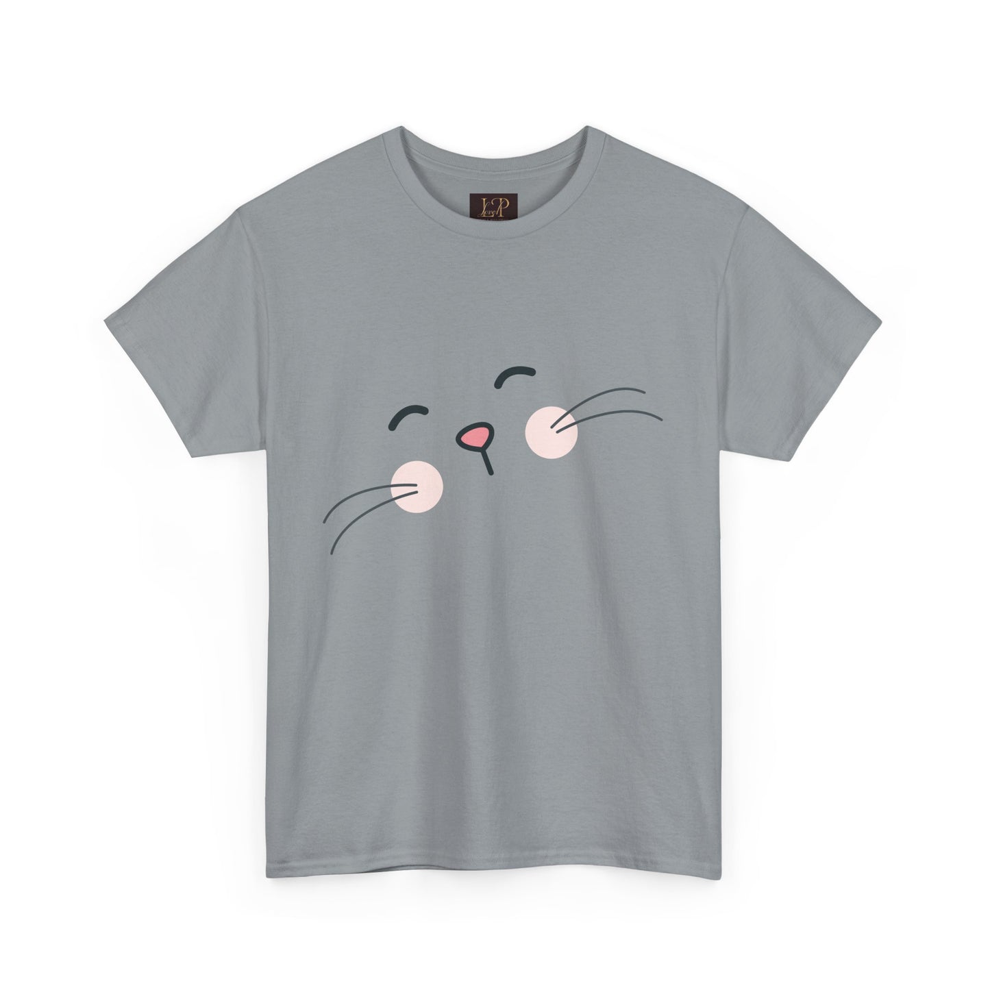 Cute Cat Face Unisex Heavy Cotton Tee - Whimsical Animal T-Shirt for Cat Lovers