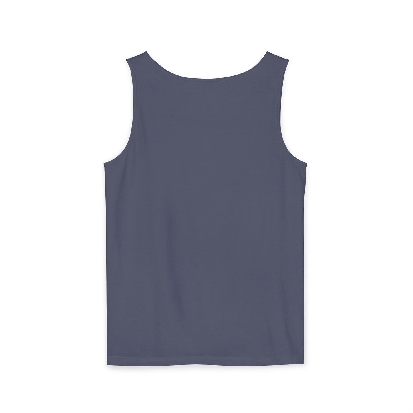 Minimalist Coffee Lover Tank — Small Cartoon Person Holding Mug Graphic Tank Top