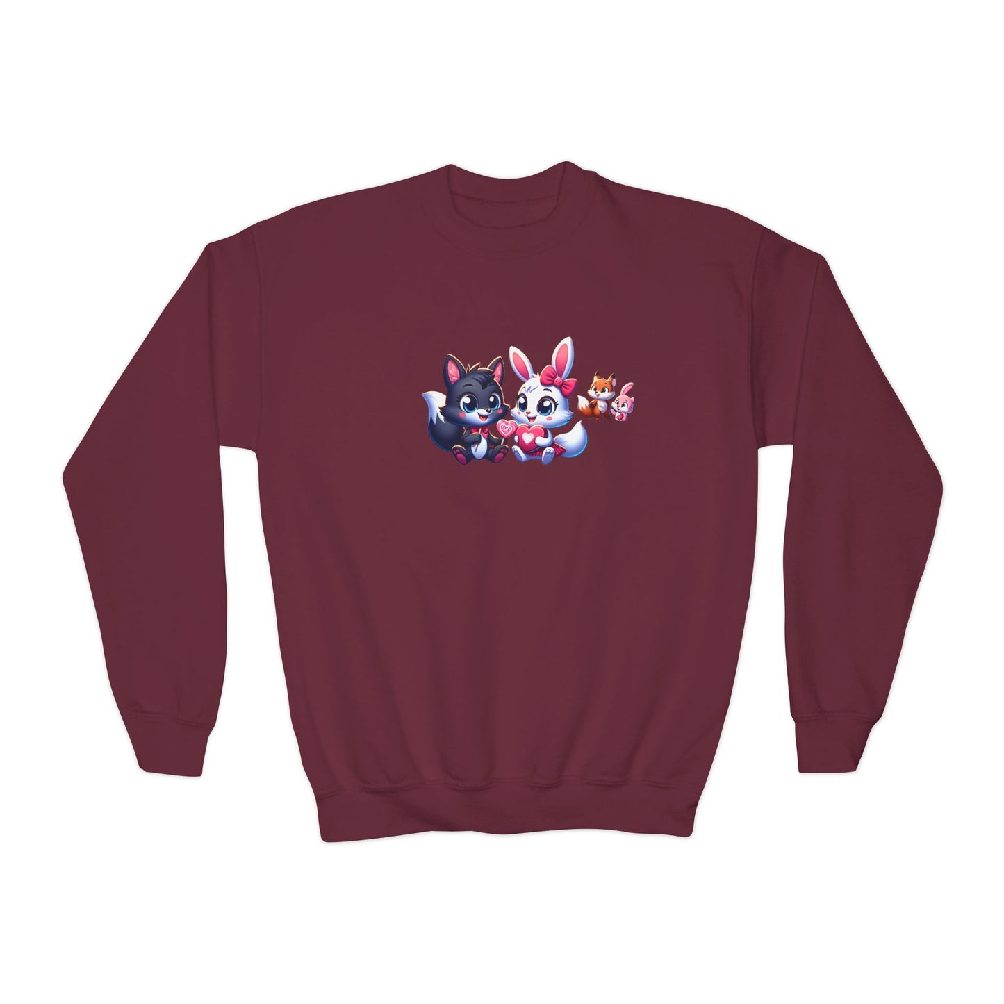 Youth Sweatshirt — Cute Cartoon Kawaii Cats & Bunny Graphic