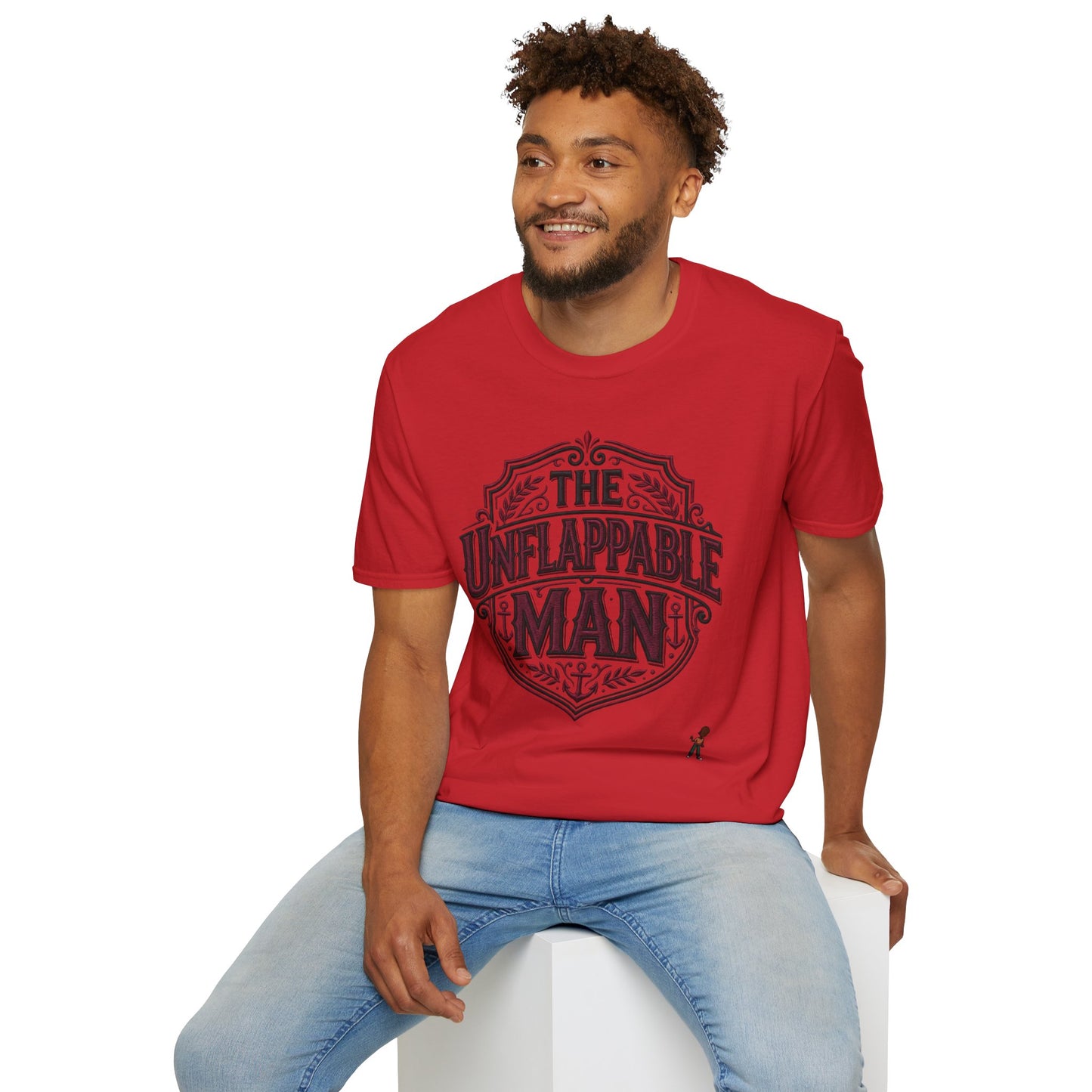 The Unflappable Man T-Shirt — Vintage Shield Graphic Tee for Confident Guys