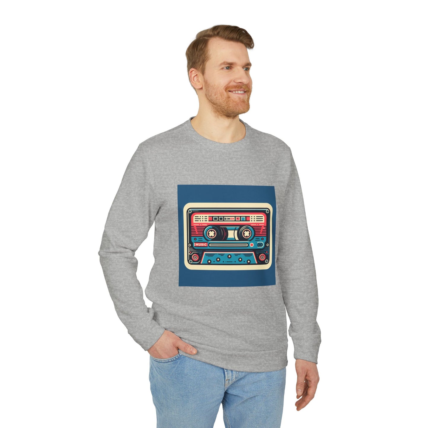 Retro Cassette Tape Design Fleece Crewneck Sweatshirt | Unisex Cozy Apparel