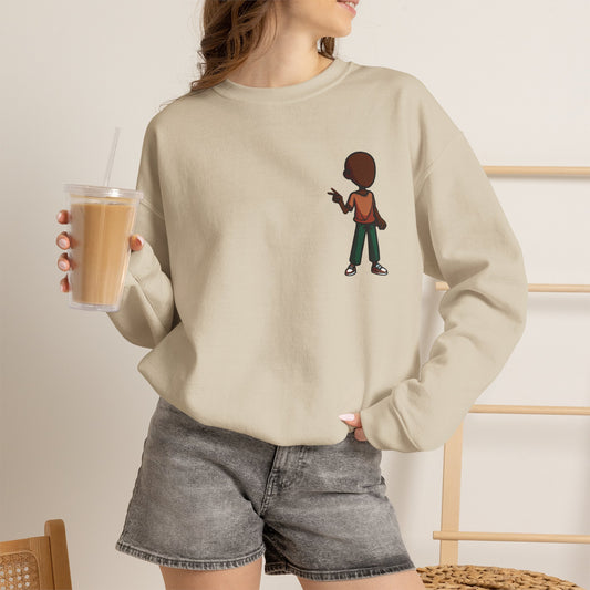 Crewneck Sweatshirt — Minimal Walking Kid Cartoon Chest Print