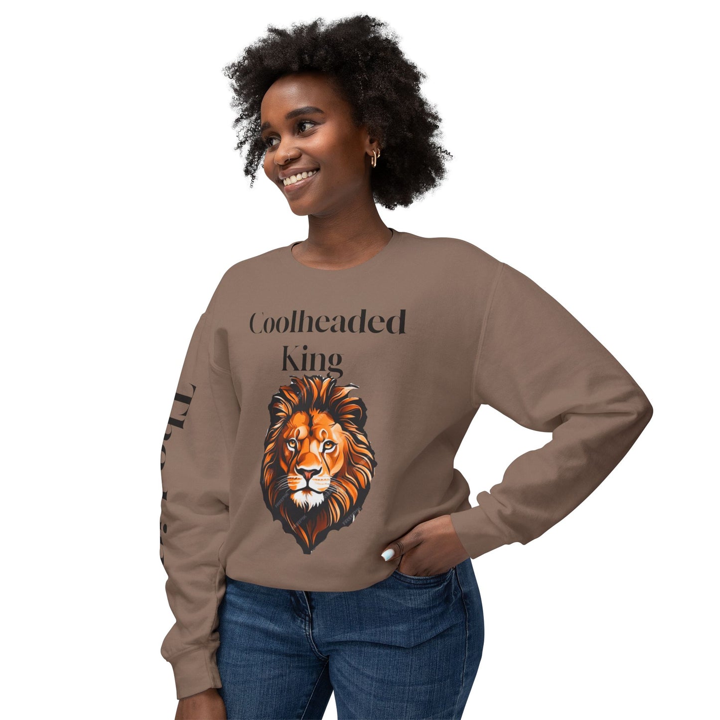 Unisex Lightweight Crewneck Sweatshirt - 'Coolheaded king' Lion Design