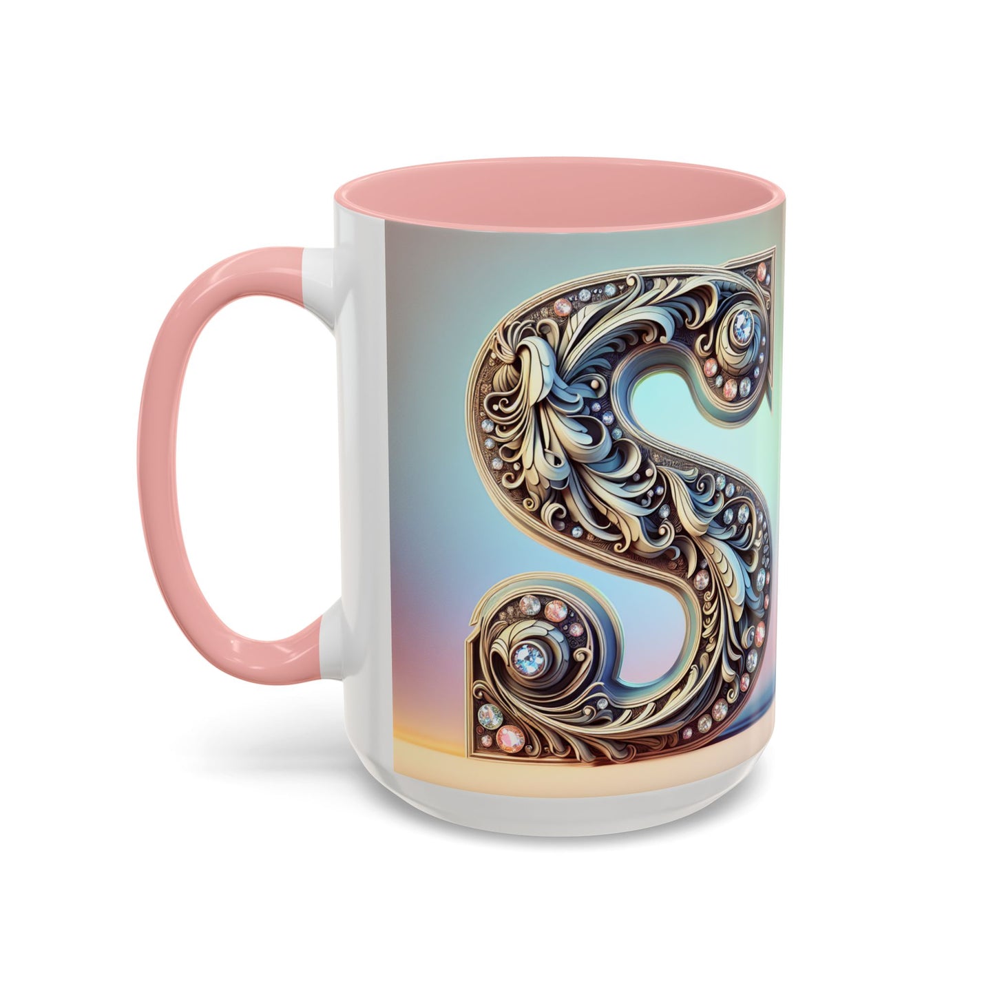 Elegant Initial Accent Coffee Mug - Personalized Embellished Design 11oz & 15oz