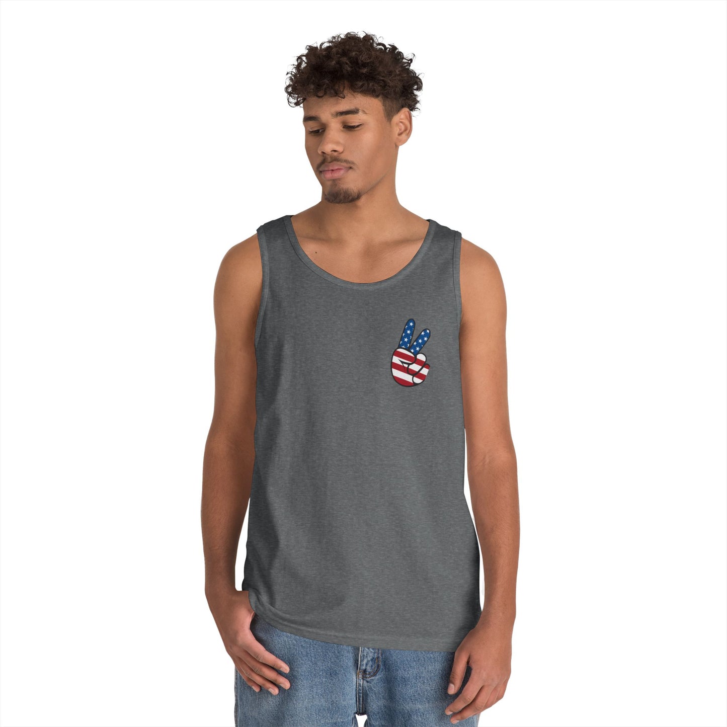 Unisex Heavy Cotton Tank Top - ‘V’ for America Graphic Tee, Perfect for July 4th Celebrations