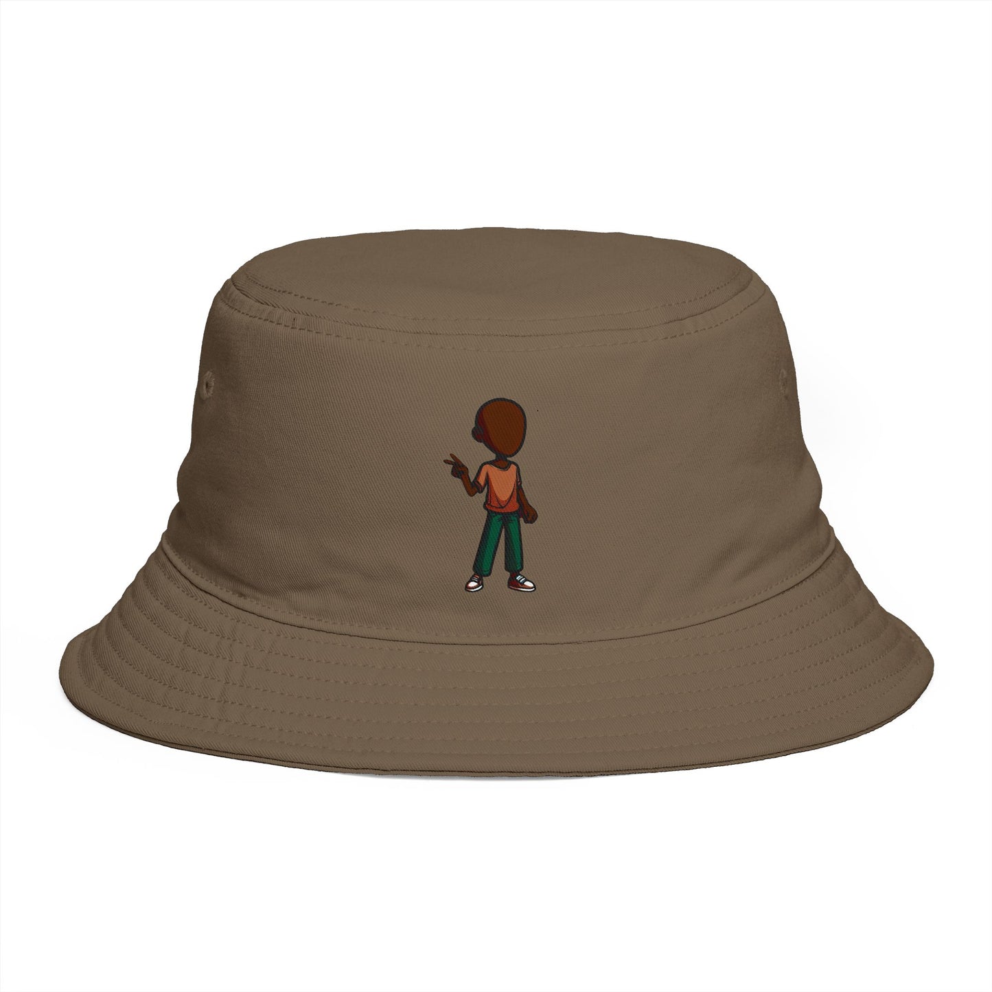 Bucket Hat — Minimal Brown Streetwear Hat with Back-Turn Character Graphic