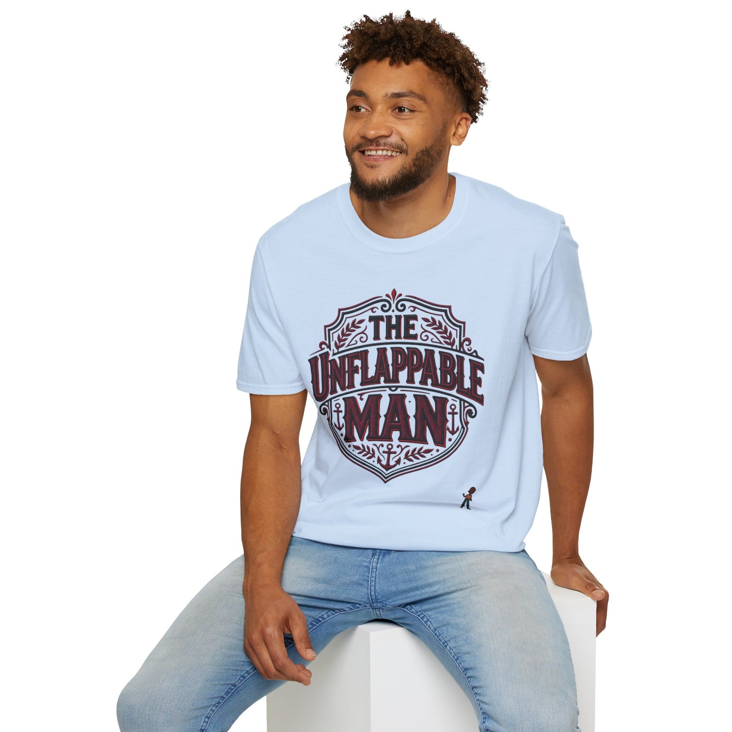 The Unflappable Man T-Shirt — Vintage Shield Graphic Tee for Confident Guys