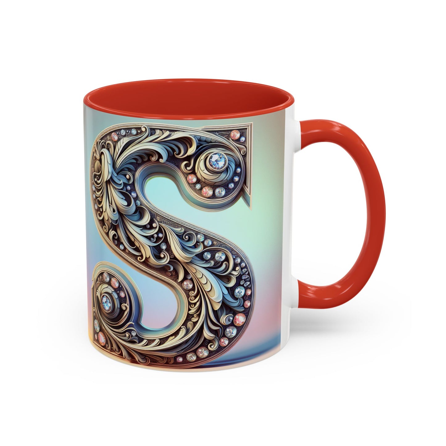 Elegant Initial Accent Coffee Mug - Personalized Embellished Design 11oz & 15oz