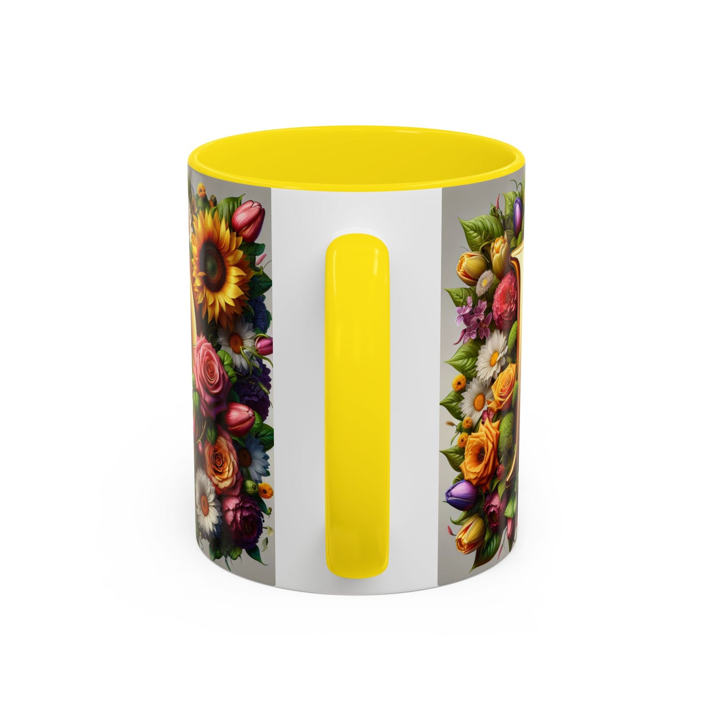 Floral Letter D Accent Coffee Mug - Colorful Personalized Drinkware for Nature Lovers