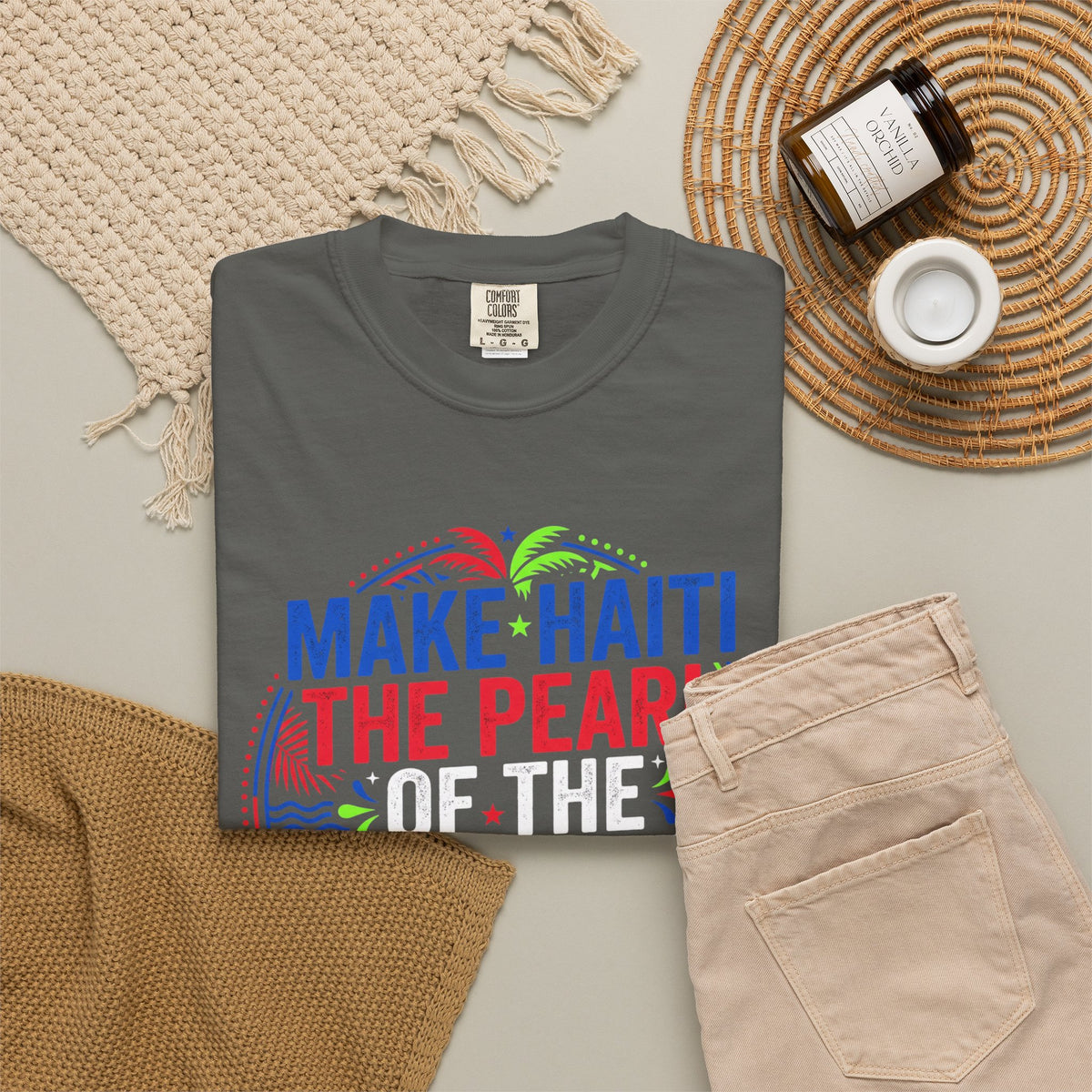 Make Haiti the Pearl — T‑Shirt (Antilles Pride, Colorful Retro Globe Design)
