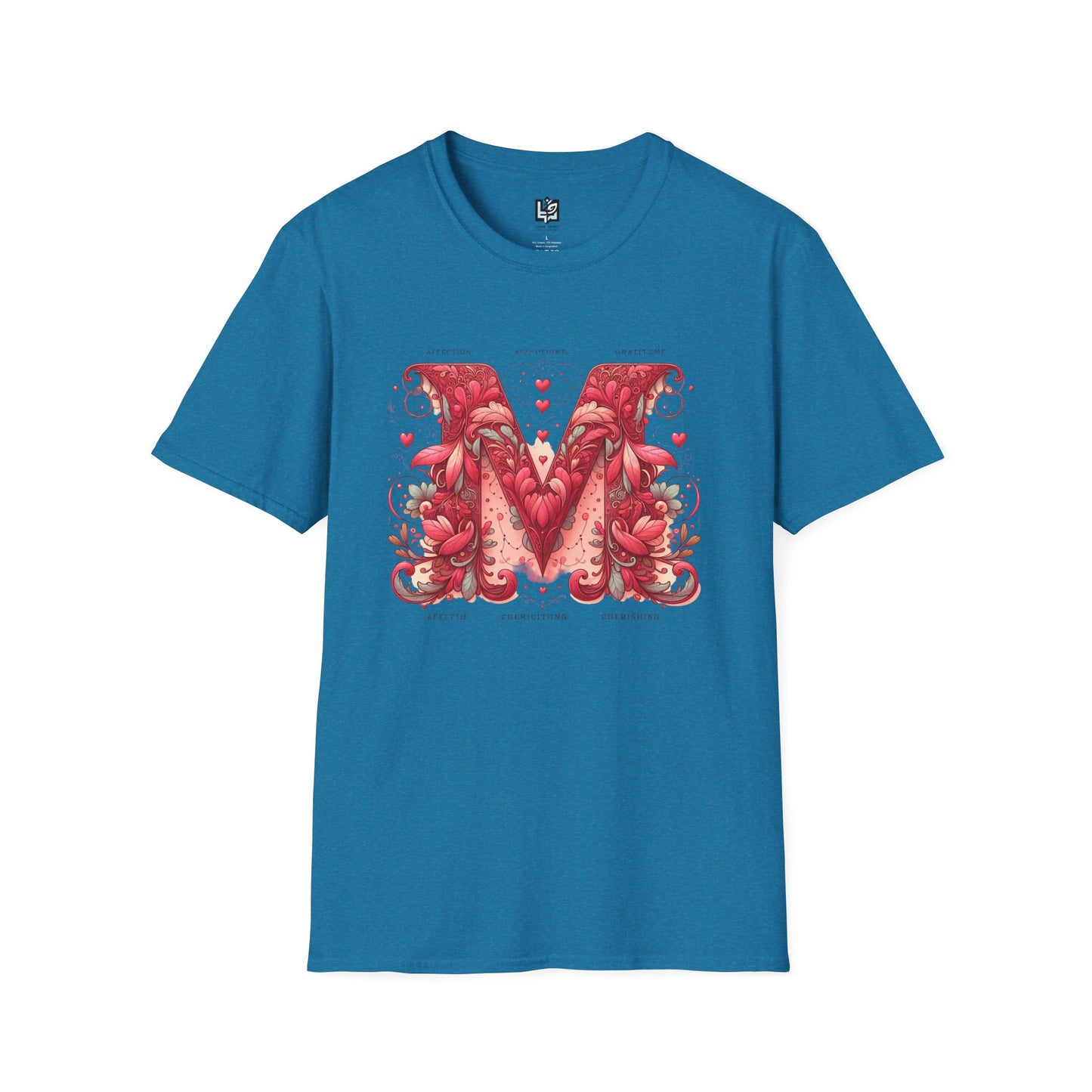 Floral Letter 'M' Unisex Softstyle T-Shirt - Perfect for Celebrations and Self-Expression