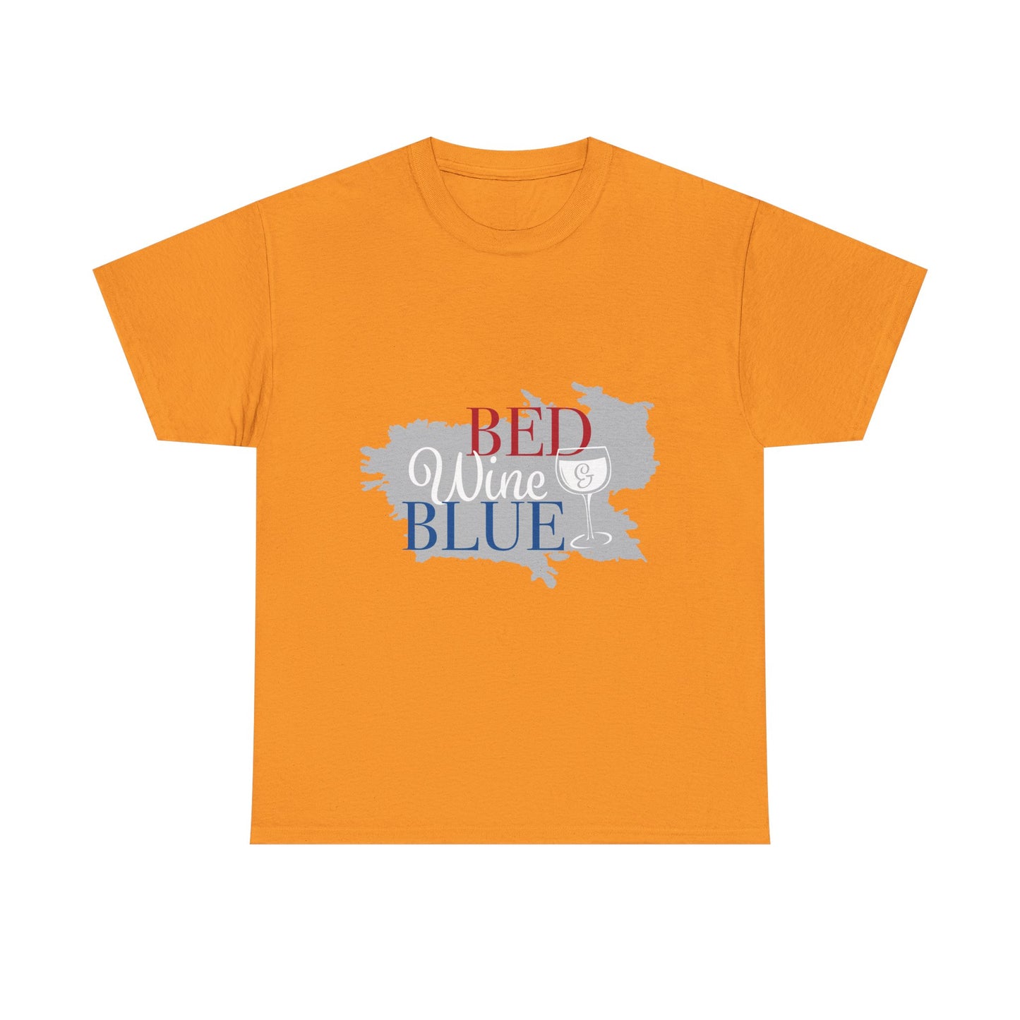 Unisex Heavy Cotton Tee - "Bed, Wine & Blue" - Perfect for Relaxing and Celebrating Freedom