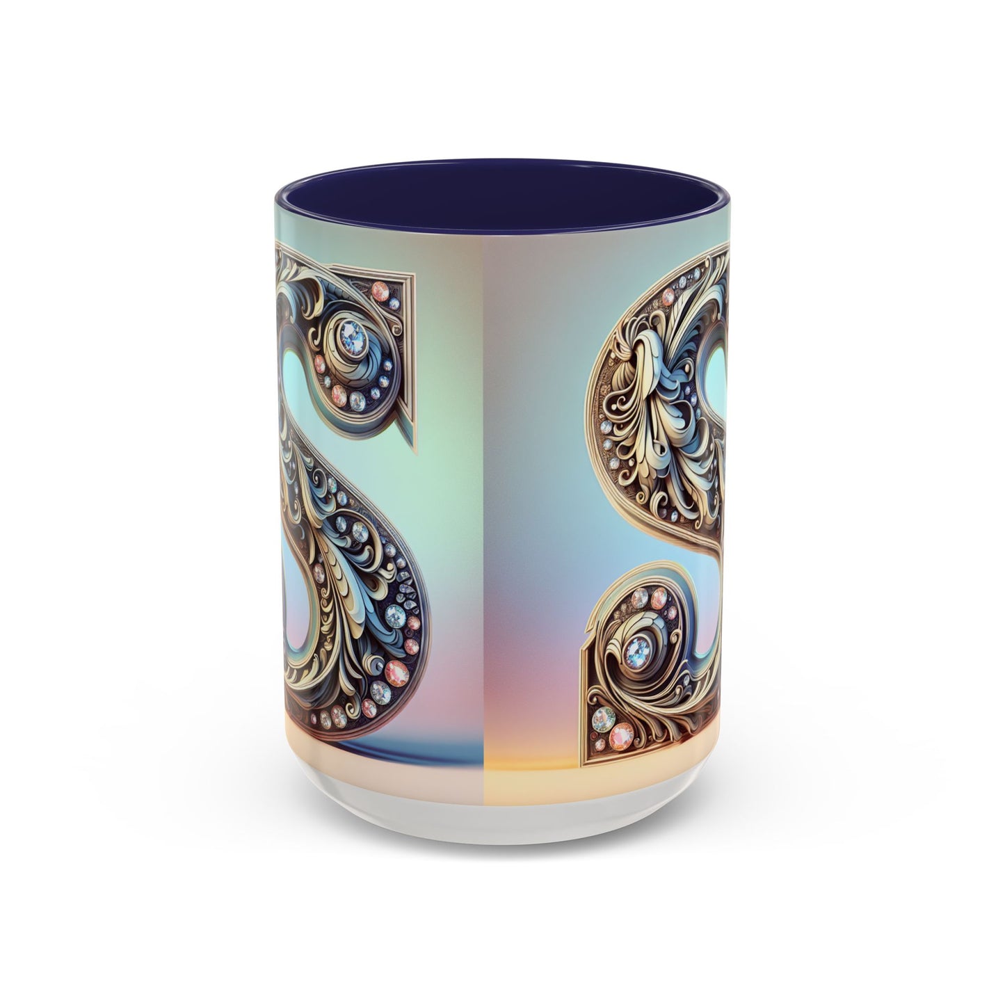 Elegant Initial Accent Coffee Mug - Personalized Embellished Design 11oz & 15oz