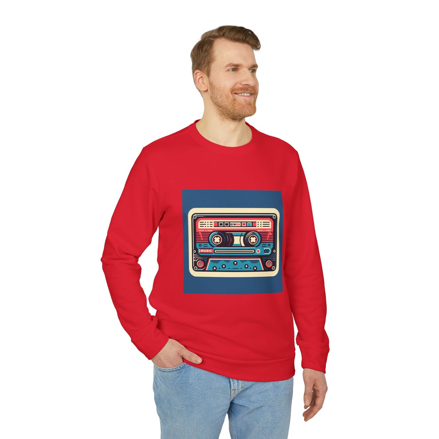 Retro Cassette Tape Design Fleece Crewneck Sweatshirt | Unisex Cozy Apparel