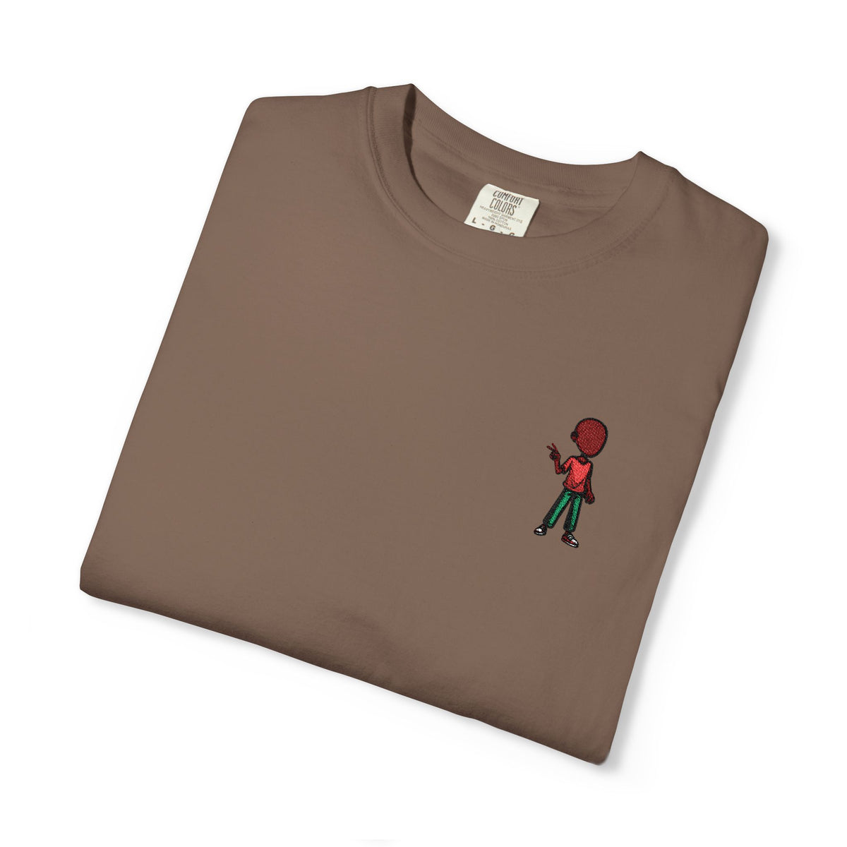 T-Shirt — Tiny Red-Haired Skateboarder Chest Graphic, Minimal Streetwear Tee