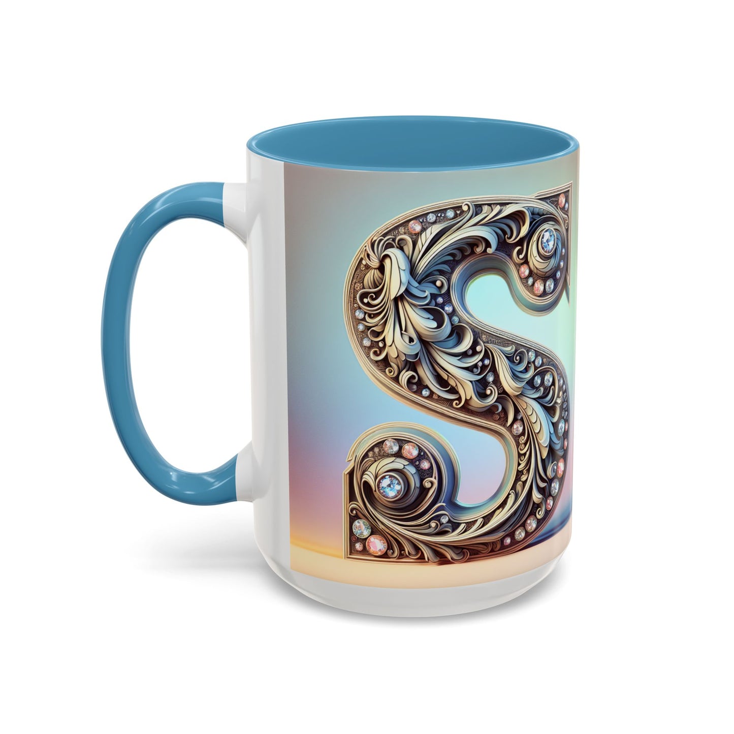 Elegant Initial Accent Coffee Mug - Personalized Embellished Design 11oz & 15oz