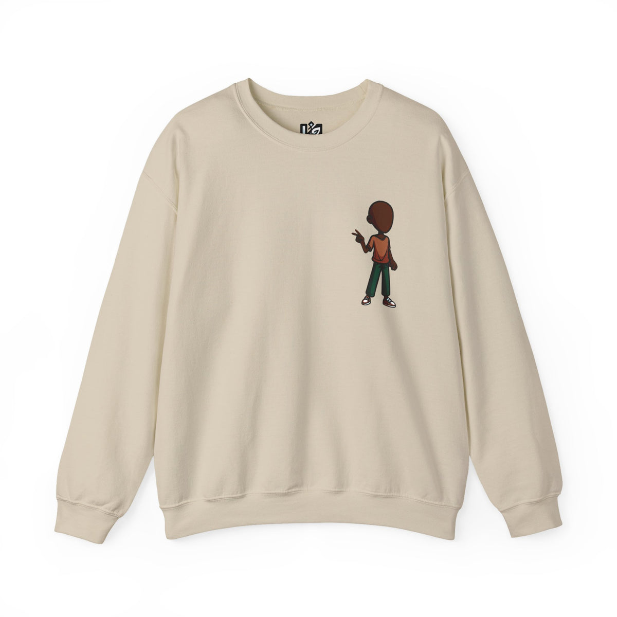 Crewneck Sweatshirt — Minimal Walking Kid Cartoon Chest Print