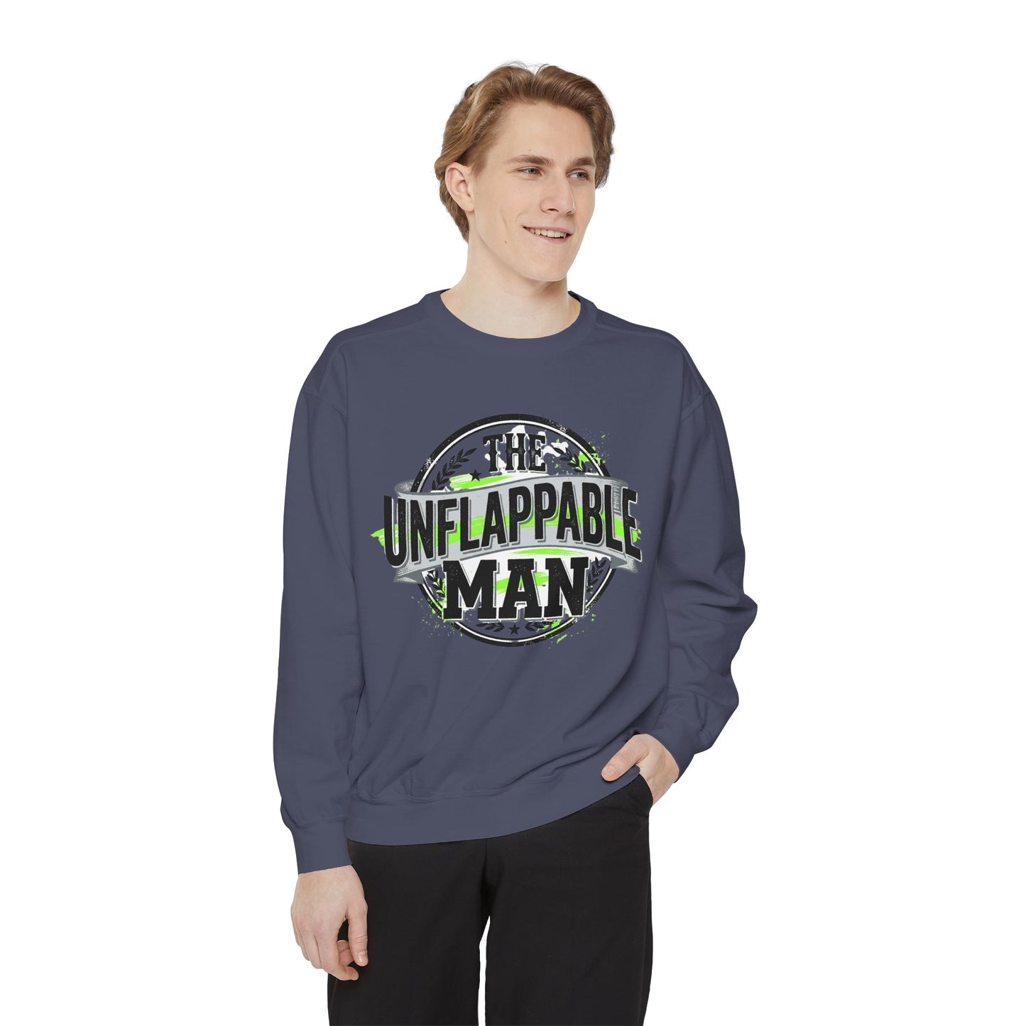 The Unflappable Man Sweatshirt — Retro Badge Graphic Crewneck