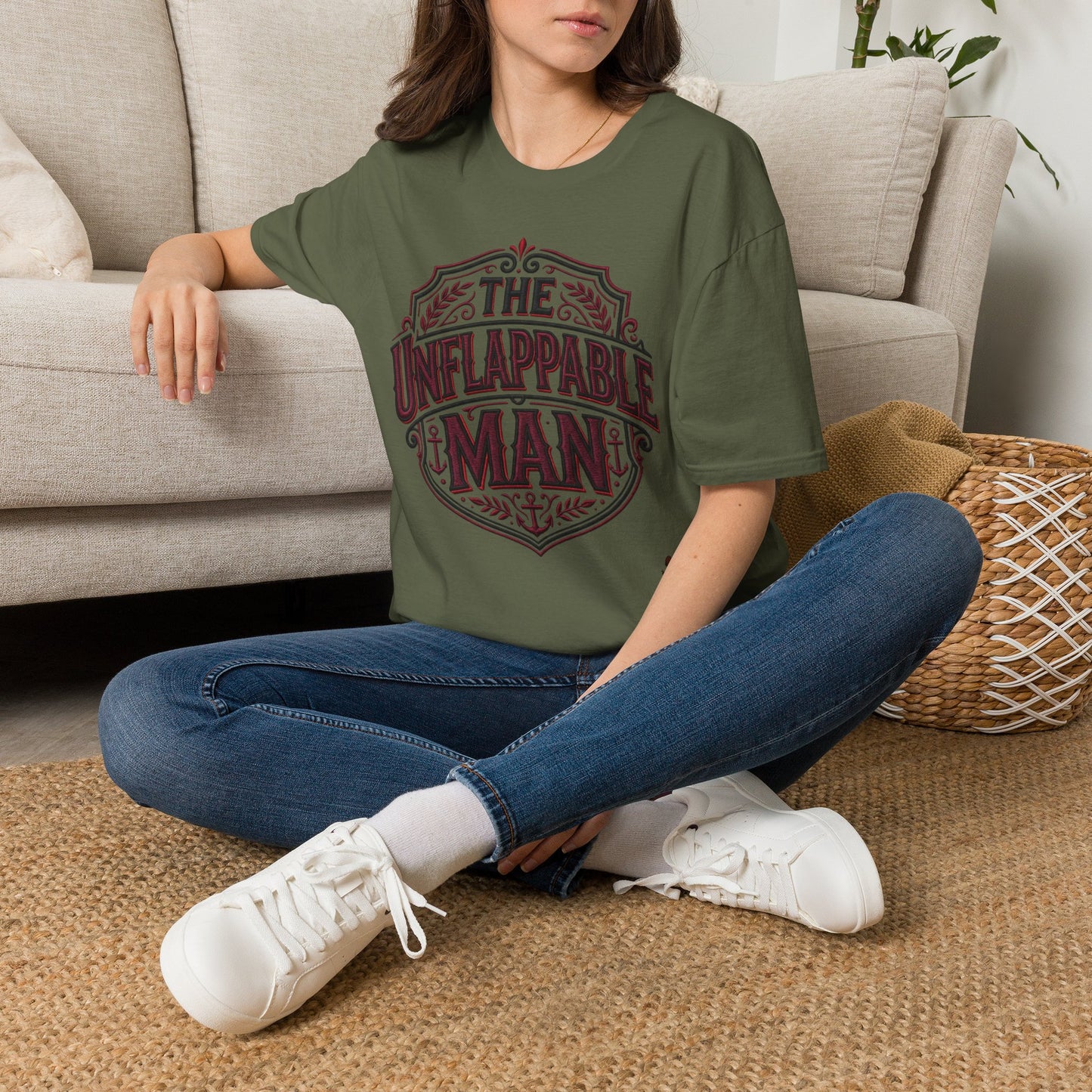 The Unflappable Man T-Shirt — Vintage Shield Graphic Tee for Confident Guys