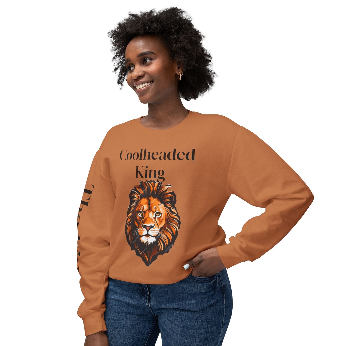 Unisex Lightweight Crewneck Sweatshirt - 'Coolheaded king' Lion Design