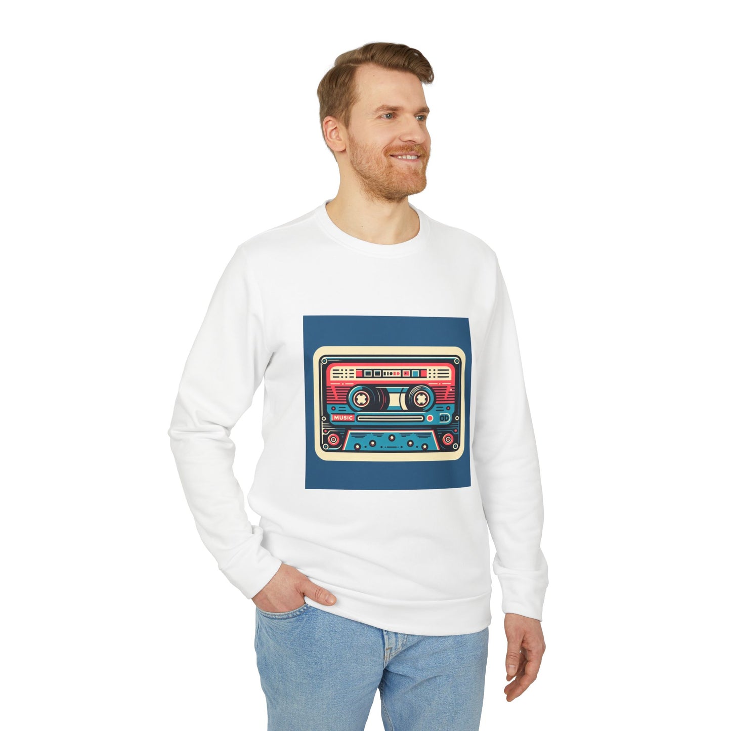 Retro Cassette Tape Design Fleece Crewneck Sweatshirt | Unisex Cozy Apparel