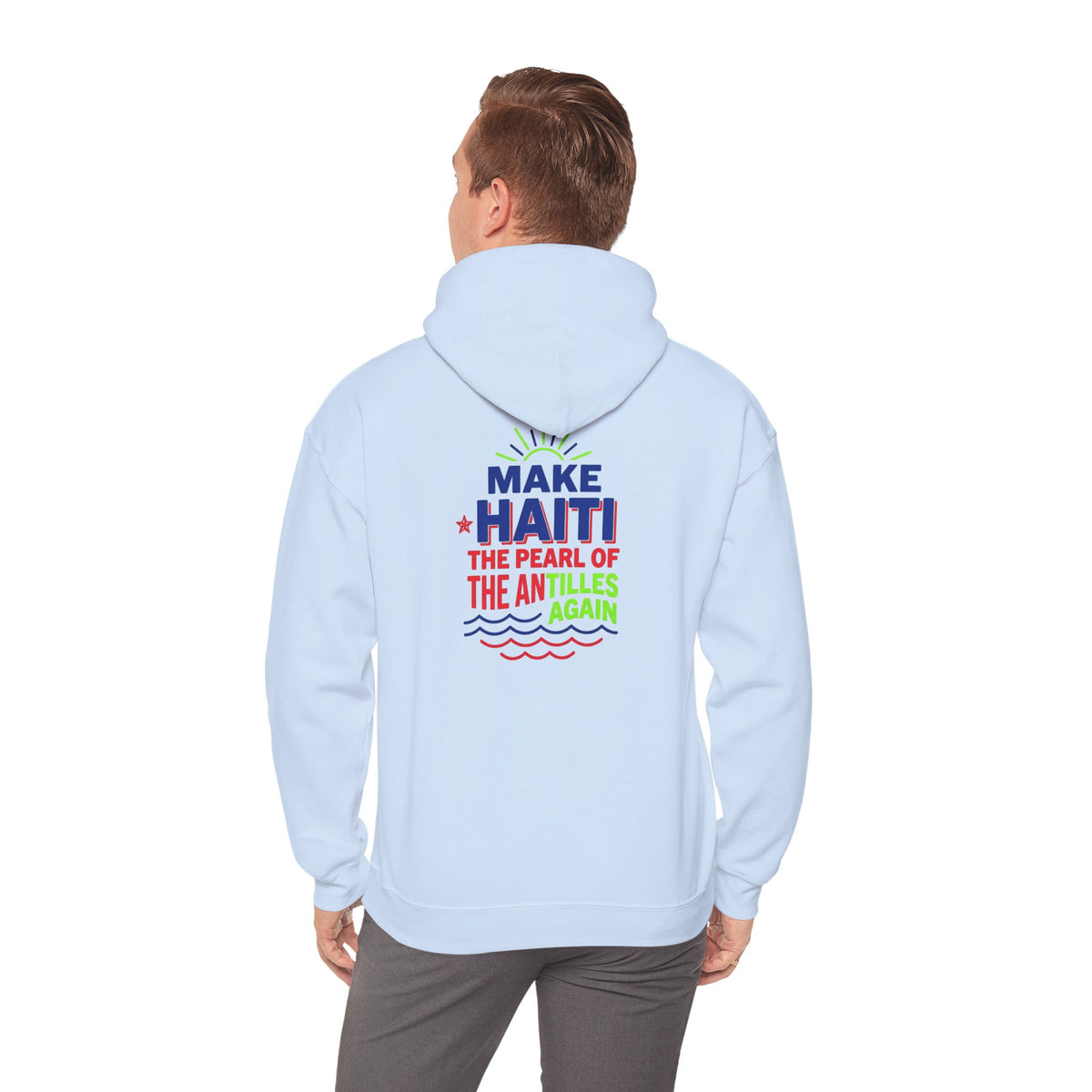 Make Haiti The Pearl of the Antilles Again Hoodie — Cartoon Figure Back Print