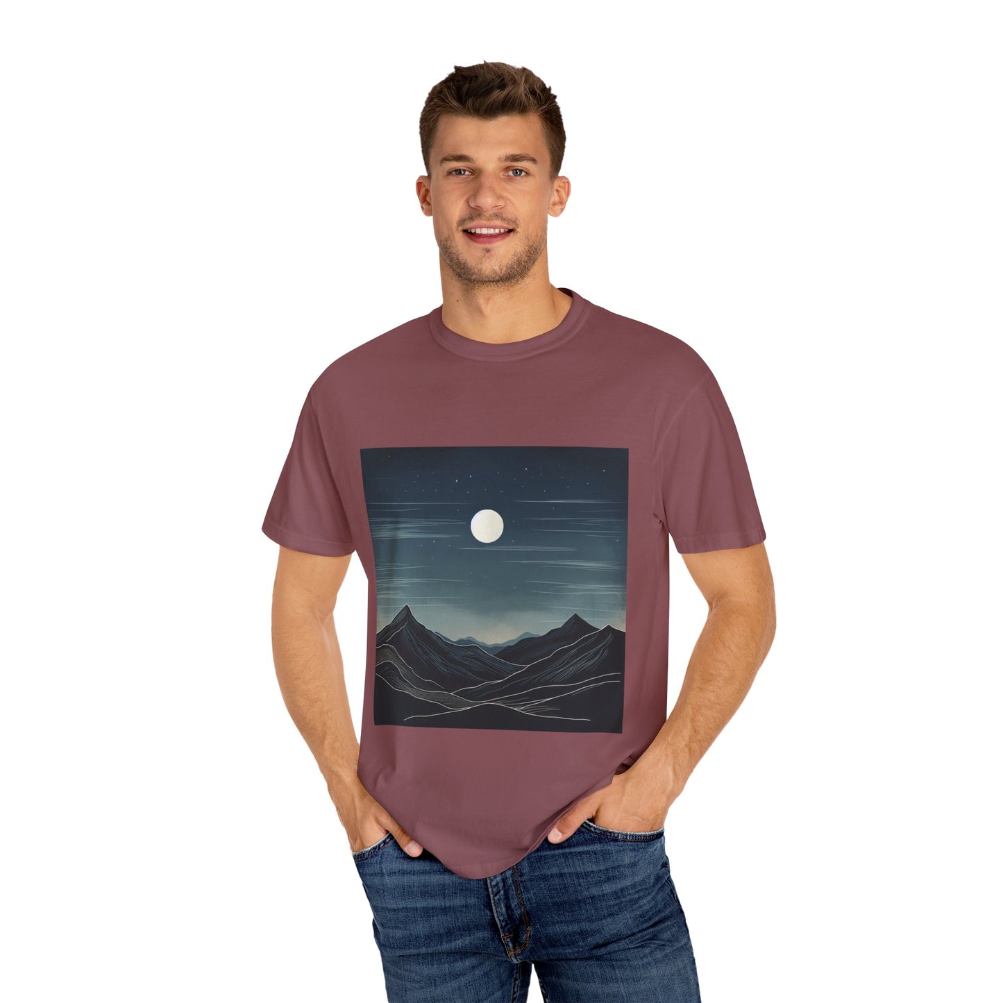 Moonlit Mountains Unisex Garment-Dyed T-shirt | Nature-Inspired Style for Adventurers
