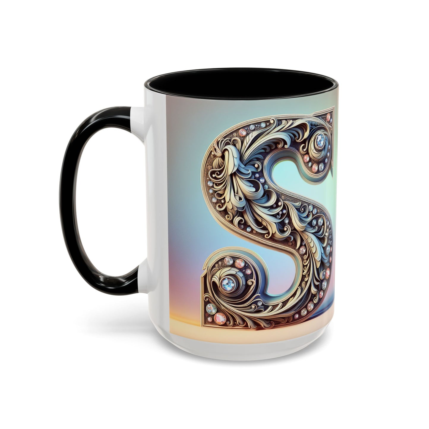 Elegant Initial Accent Coffee Mug - Personalized Embellished Design 11oz & 15oz