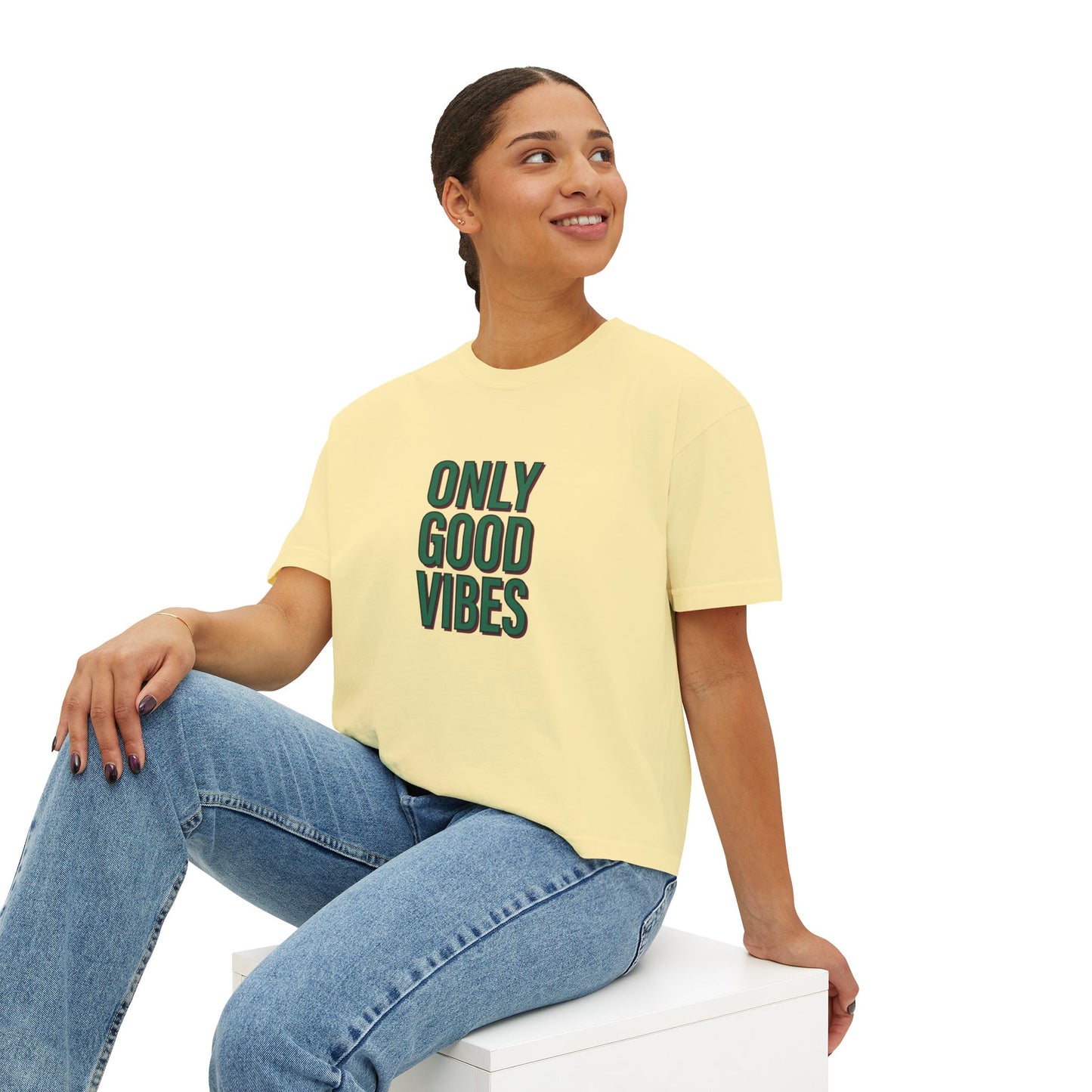 Only Good Vibes Boxy Tee — Women's Positive Graphic Crop T-Shirt