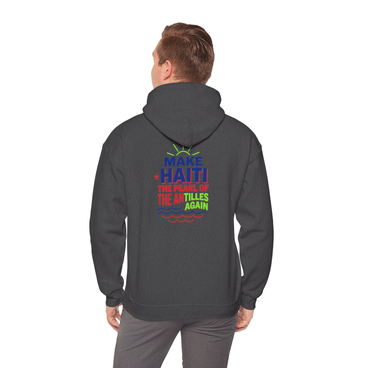 Make Haiti The Pearl of the Antilles Again Hoodie — Cartoon Figure Back Print
