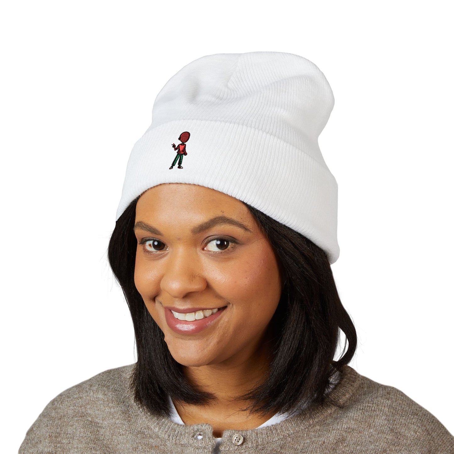 Embroidered Skate Kid Cuffed Beanie — Minimal Streetwear Winter Hat
