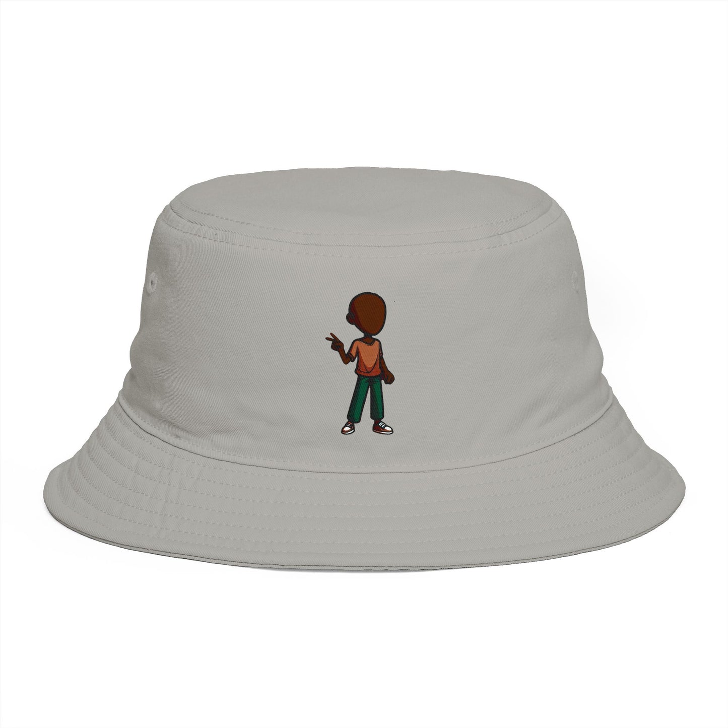 Bucket Hat — Minimal Brown Streetwear Hat with Back-Turn Character Graphic