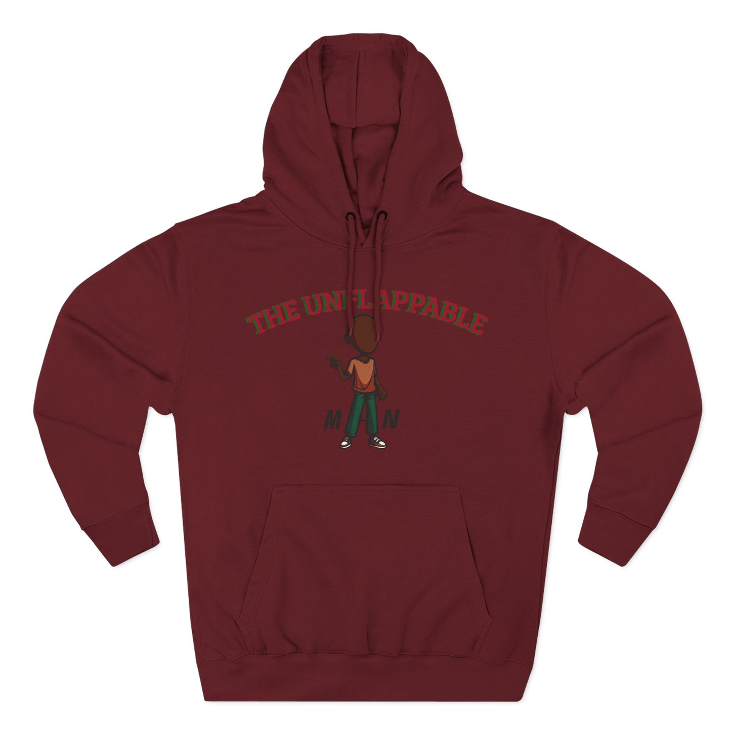 Unflappable Man Hoodie — Graphic Fleece Pullover with Cartoon Character
