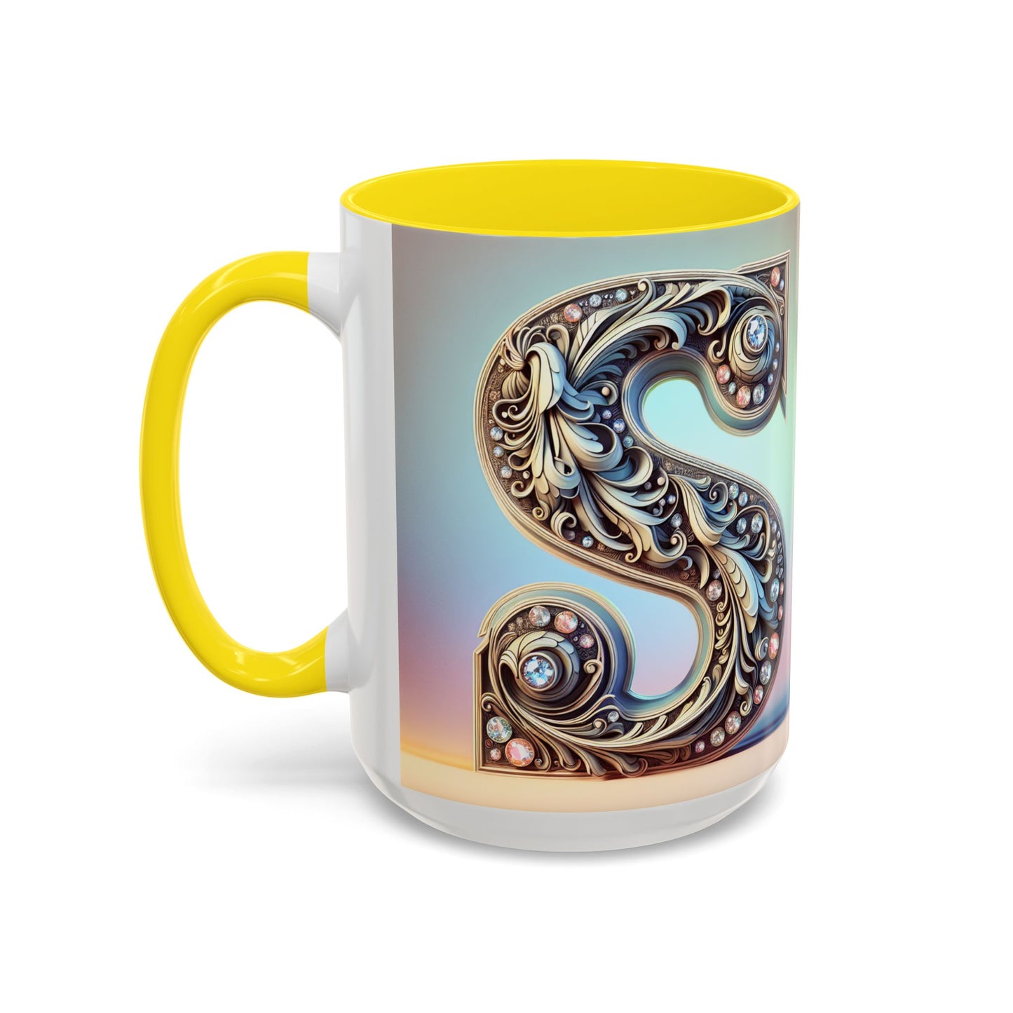 Elegant Initial Accent Coffee Mug - Personalized Embellished Design 11oz & 15oz