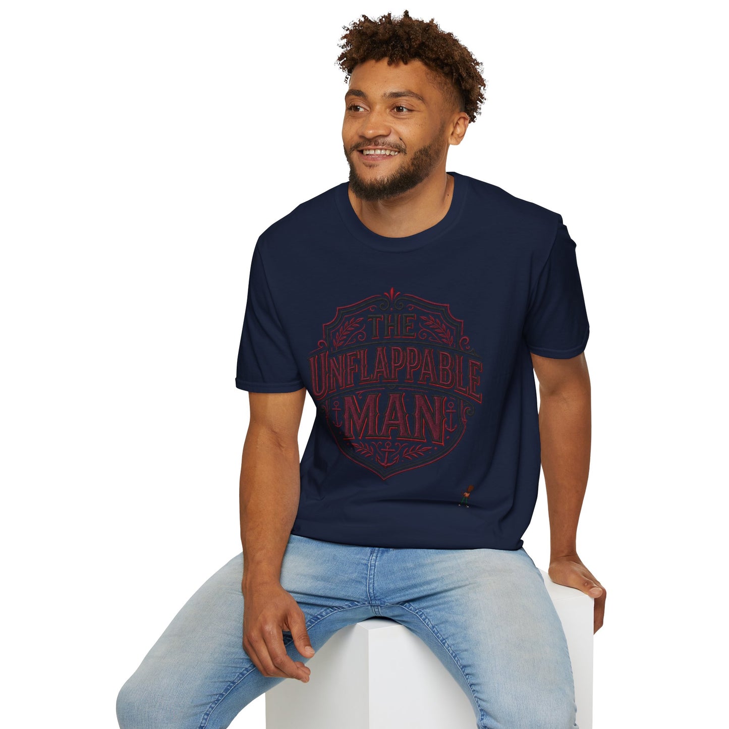 The Unflappable Man T-Shirt — Vintage Shield Graphic Tee for Confident Guys