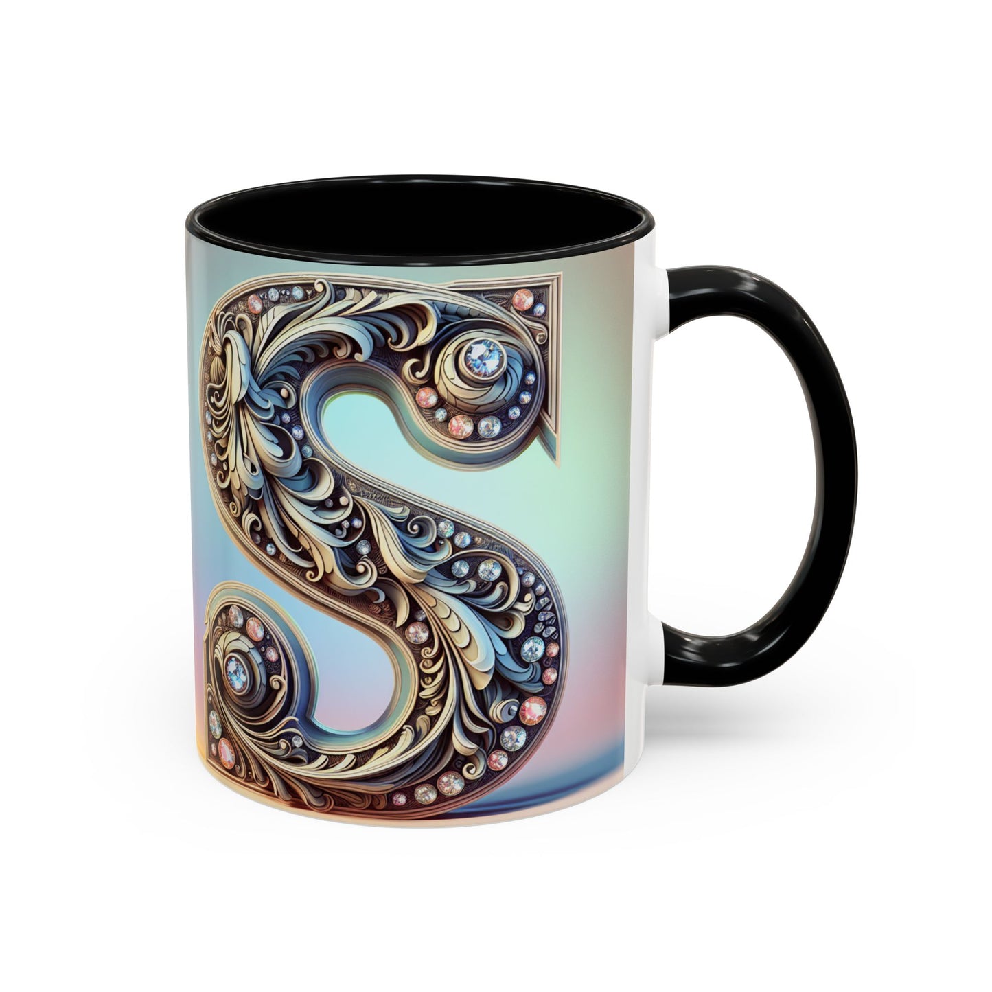 Elegant Initial Accent Coffee Mug - Personalized Embellished Design 11oz & 15oz