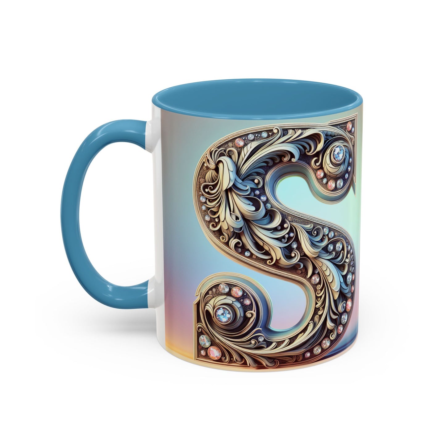 Elegant Initial Accent Coffee Mug - Personalized Embellished Design 11oz & 15oz