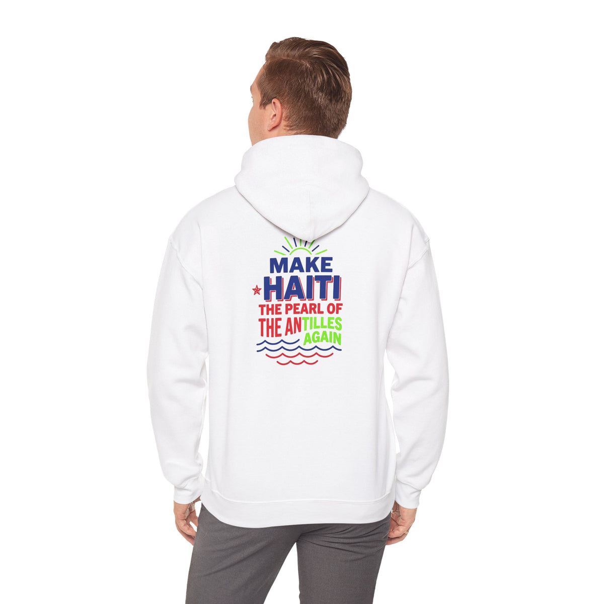 Make Haiti The Pearl of the Antilles Again Hoodie — Cartoon Figure Back Print