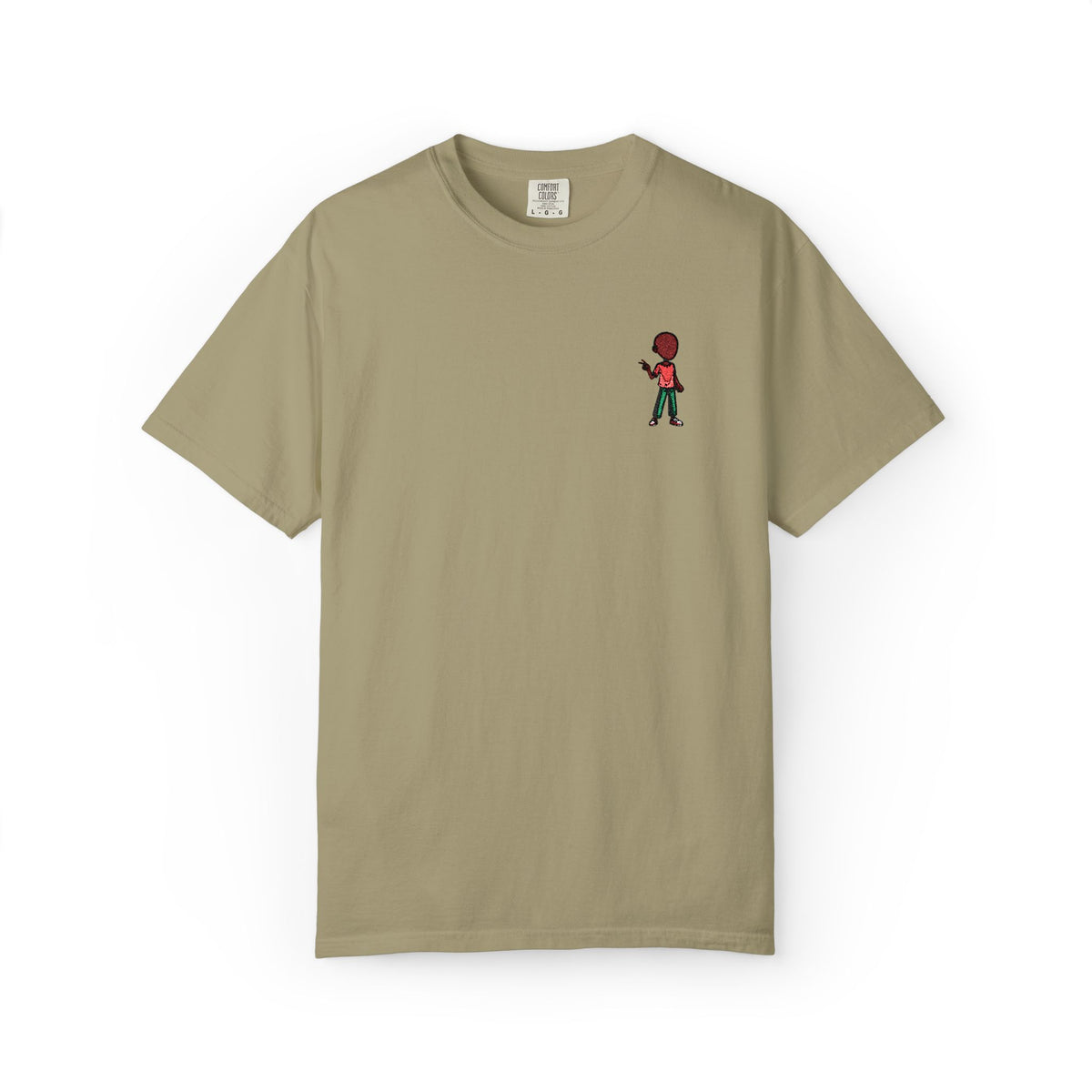T-Shirt — Tiny Red-Haired Skateboarder Chest Graphic, Minimal Streetwear Tee