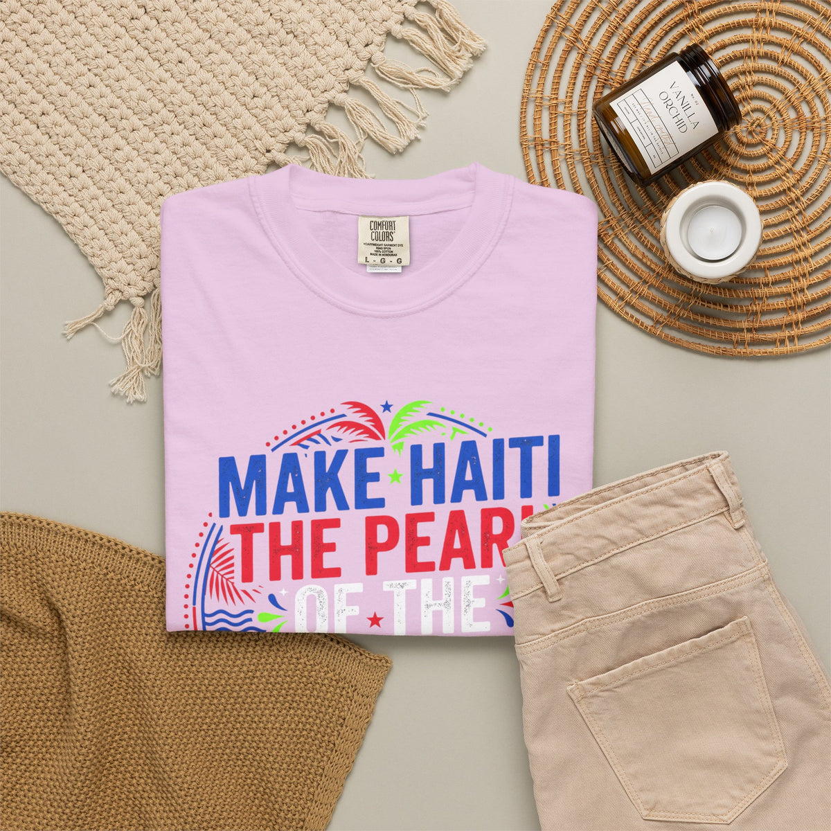 Make Haiti the Pearl — T‑Shirt (Antilles Pride, Colorful Retro Globe Design)