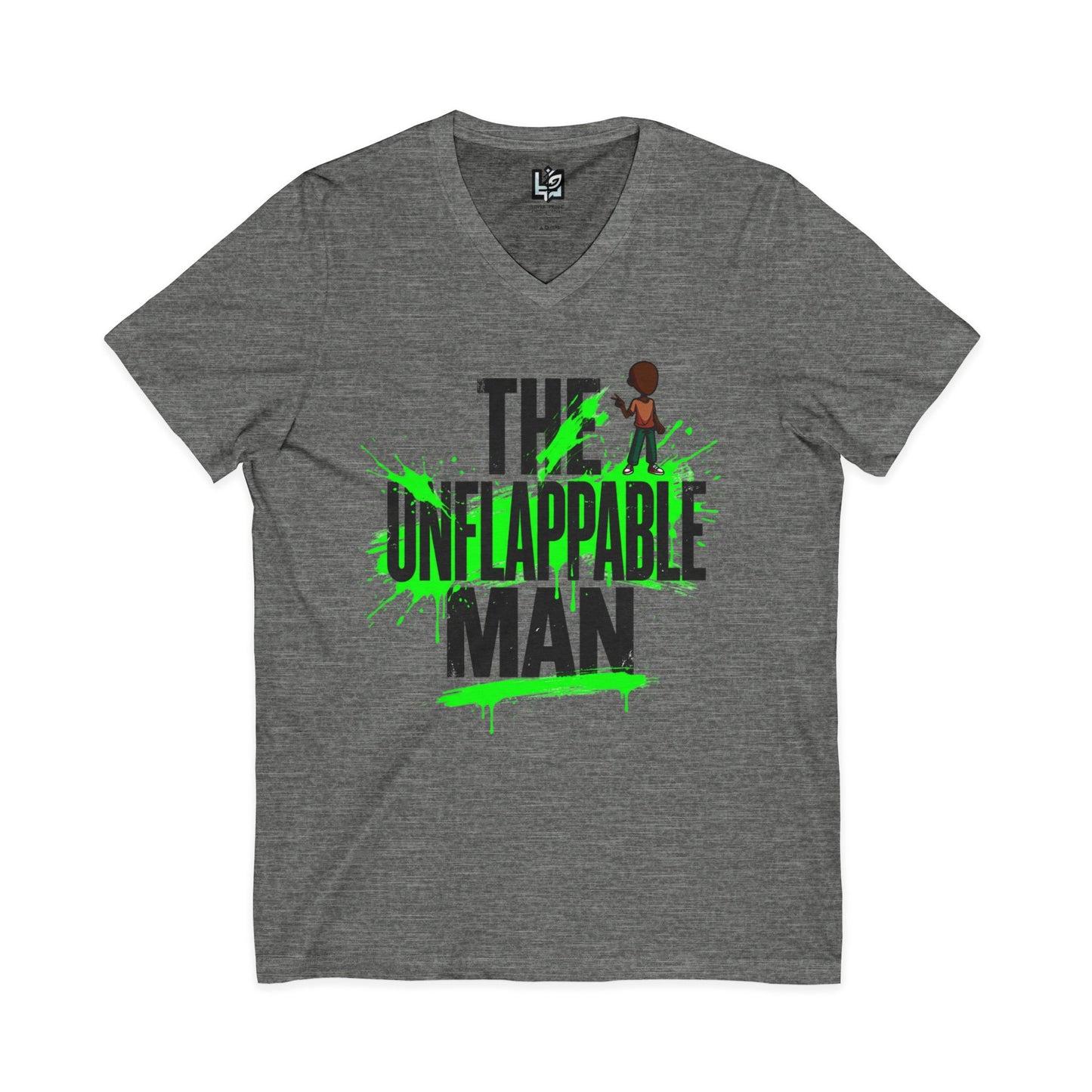 The Unflappable Man V-Neck Tee — Funny Resilient Guy Graphic Shirt