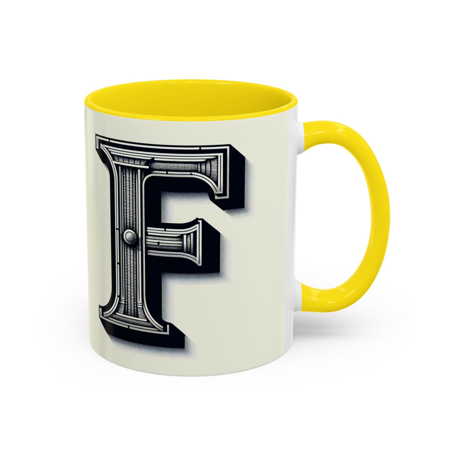 Personalized Initial 'F' Accent Coffee Mug - Stylish Black Handle, Perfect Gift for Coffee Lovers