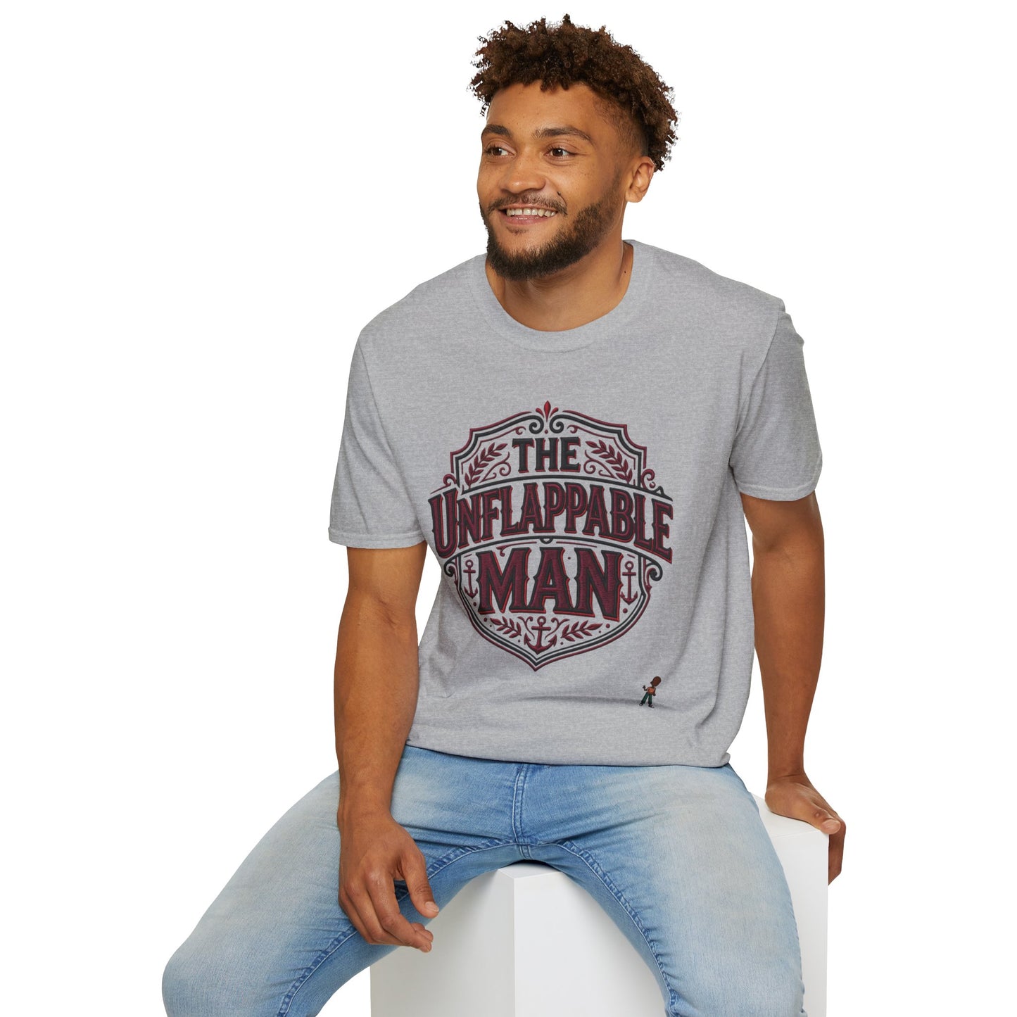 The Unflappable Man T-Shirt — Vintage Shield Graphic Tee for Confident Guys